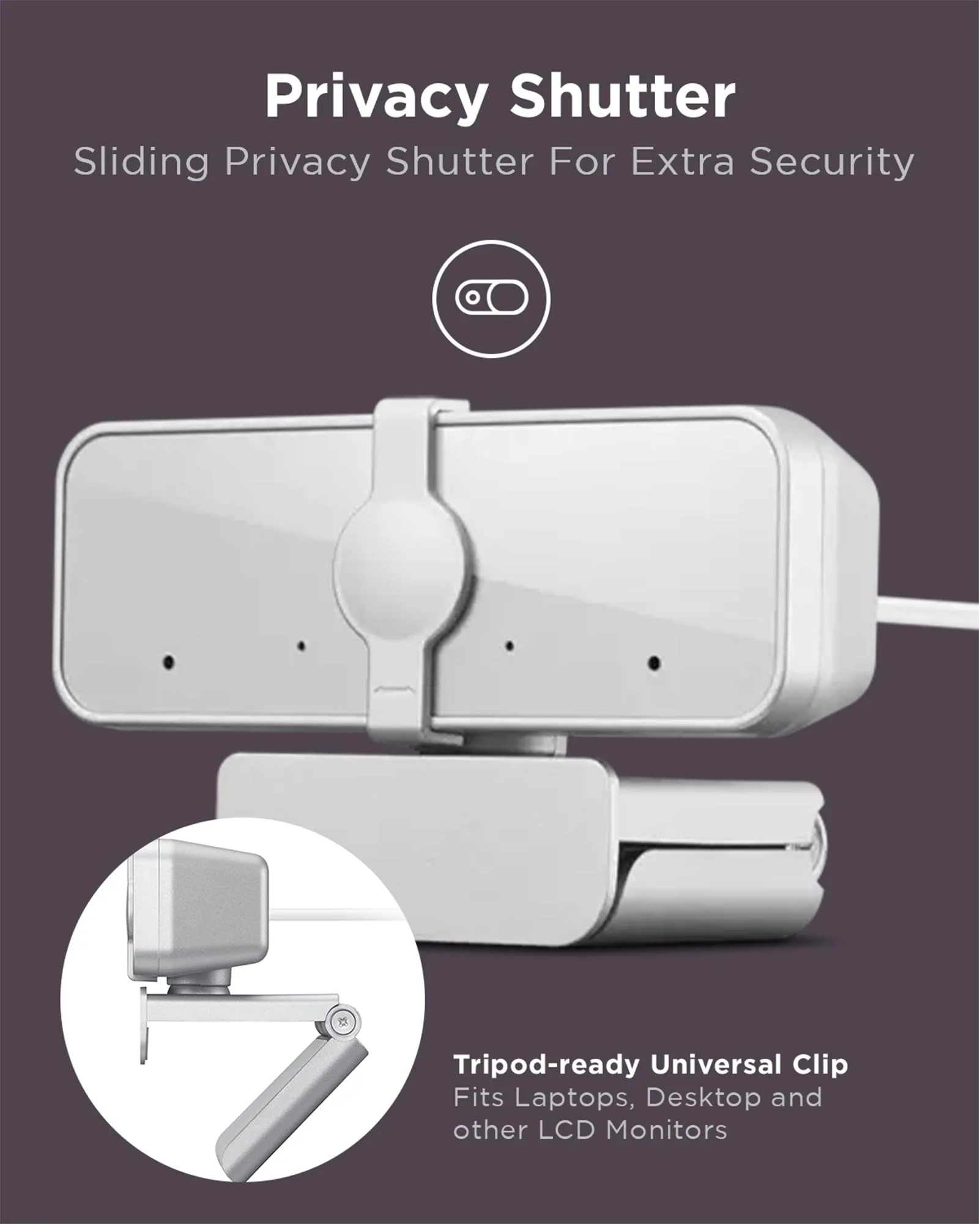 Lenovo HD 1080p Webcam (300 FHD) - Monitor Camera with 95° Wide Angle, 360° Rotation Pan & Tilt, Dual Microphones – Attachable Desktop Cam with Privacy Shutter for Remote Work, Streaming & Gaming 300 FHD Cloud Grey - Image 6