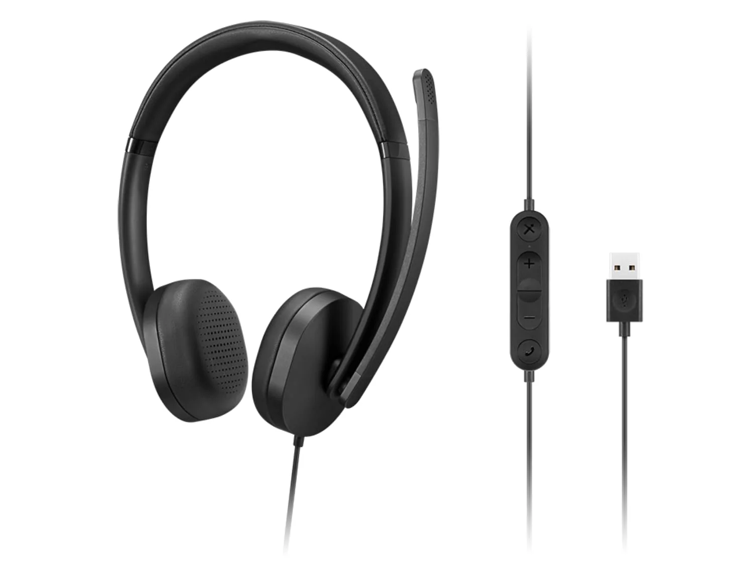 Lenovo USB-A Wired Stereo Headset for PC/Laptop, AI Noise Canceling via APP, 140g Lightweight, Replaceable Earcups, Double-Sided Boom Mic, in-line Controls with Mute for Call. Work with Teams/Zoom - Image 2