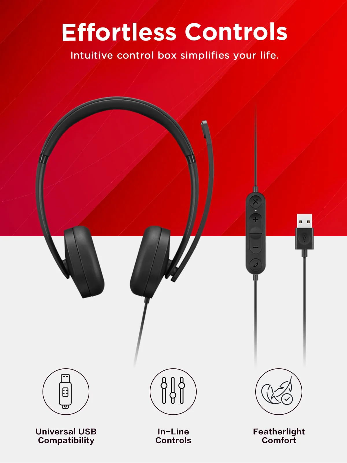 Lenovo USB-A Wired Stereo Headset for PC/Laptop, AI Noise Canceling via APP, 140g Lightweight, Replaceable Earcups, Double-Sided Boom Mic, in-line Controls with Mute for Call. Work with Teams/Zoom - Image 5