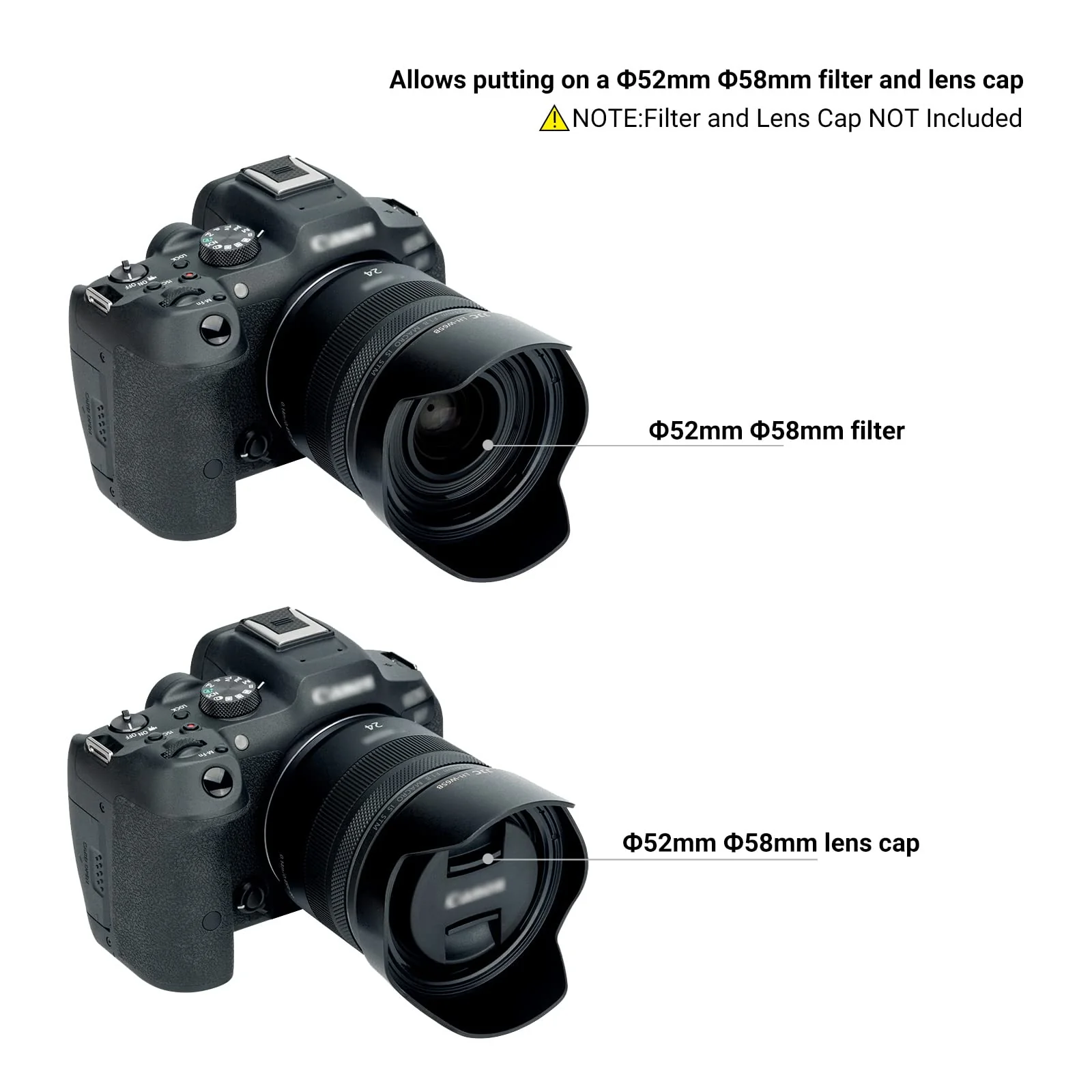 Lens Hood for Canon RF 24mm F1.8 Macro is STM,EF 24mm 2.8 is USM and EF 28mm 2.8 is USM Lens,Reversible Lens Shade Replace Canon EW-65B Lens Hood, Compatible with 52mm 58mm Filters and Lens Cap Replace Can. EW-65B - Image 2