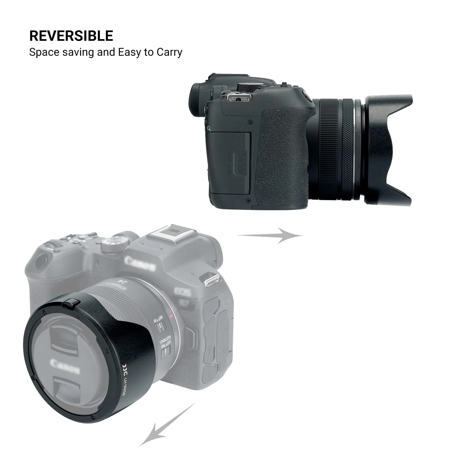 Lens Hood for Canon RF 24mm F1.8 Macro is STM,EF 24mm 2.8 is USM and EF 28mm 2.8 is USM Lens,Reversible Lens Shade Replace Canon EW-65B Lens Hood, Compatible with 52mm 58mm Filters and Lens Cap Replace Can. EW-65B - Image 3