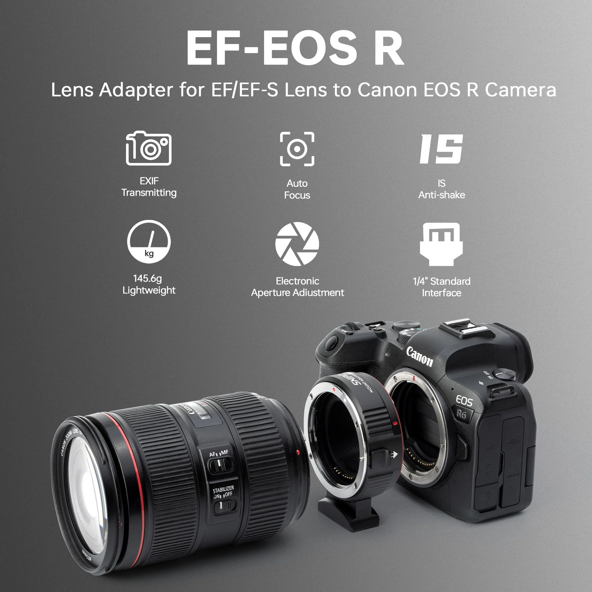 Lens Mount Adapter EF-EOS R Auto-Focus Lens Converter Compatible with Canon EF/EF-S Lens for Canon R Mount Camera EOS R, RP, R3, R5, R6, R6II, R7, R8, R10, R50, R100 - Image 5