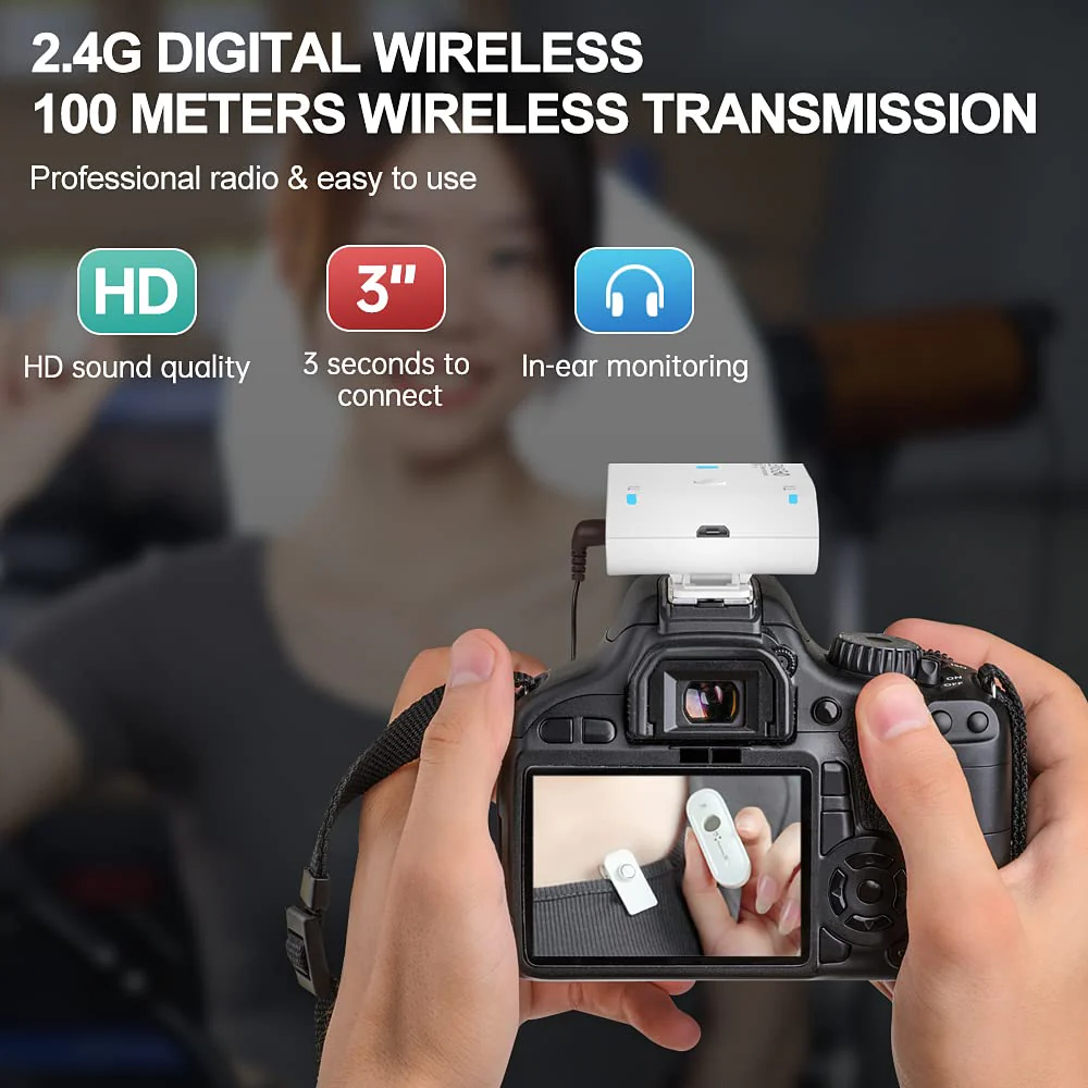 LENSGO 318C II 2.4GHz Dual Clip on Wireless Lavalier Microphone for DSLR/SLR Camera Camcorder iPhone Android Rechargeable Lapel Mic for Video Recording Interview TikTok YouTube Live Streaming -B - Image 3