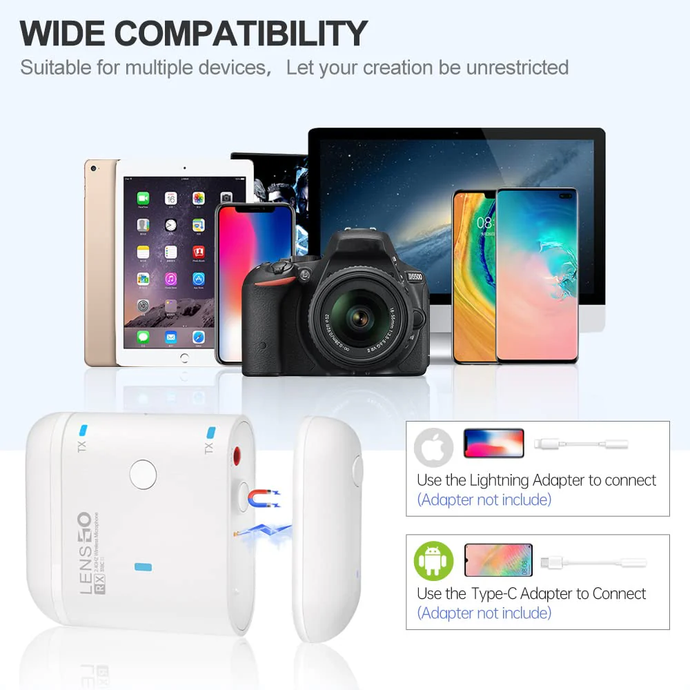 LENSGO 318C II 2.4GHz Dual Clip on Wireless Lavalier Microphone for DSLR/SLR Camera Camcorder iPhone Android Rechargeable Lapel Mic for Video Recording Interview TikTok YouTube Live Streaming -B - Image 5