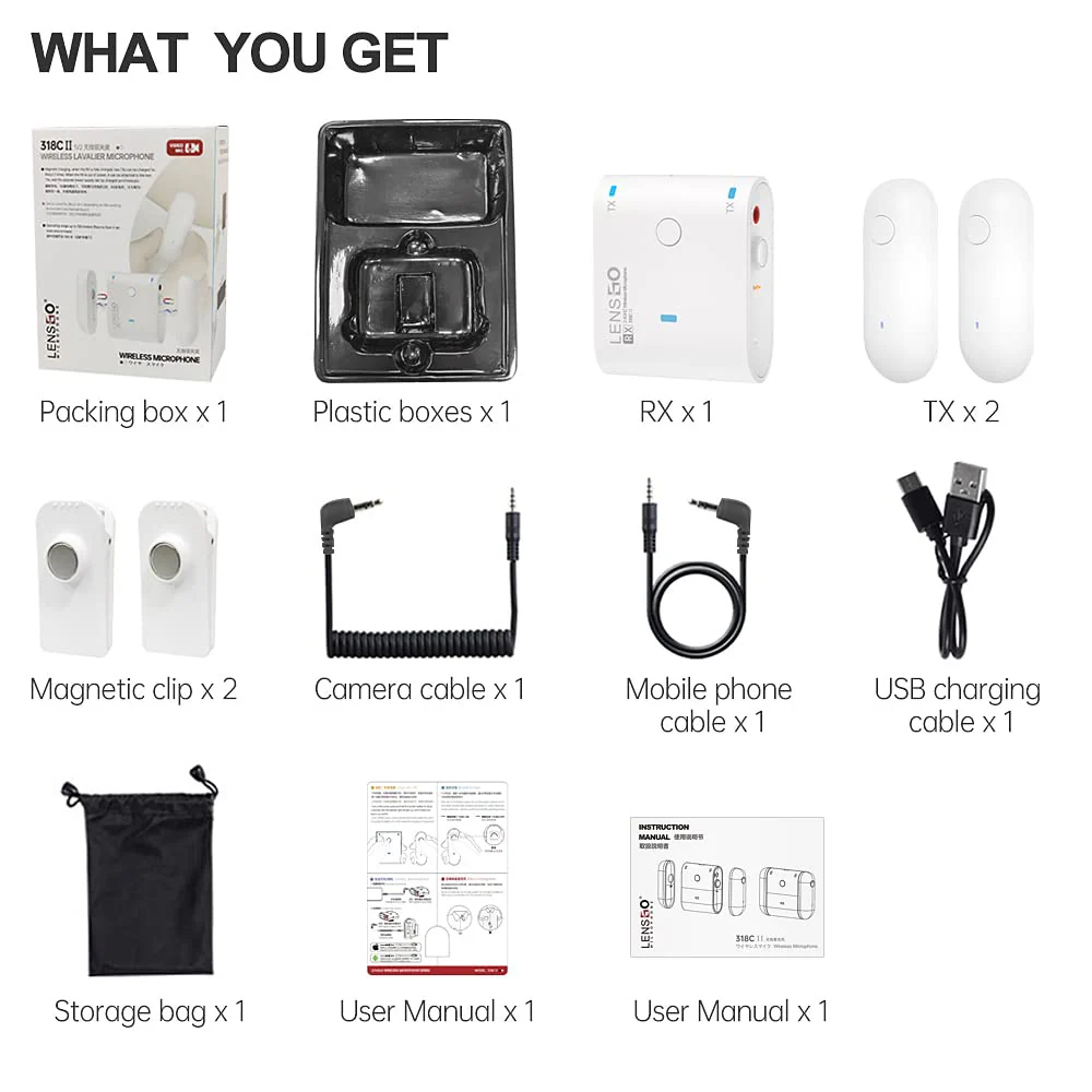 LENSGO 318C II 2.4GHz Dual Clip on Wireless Lavalier Microphone for DSLR/SLR Camera Camcorder iPhone Android Rechargeable Lapel Mic for Video Recording Interview TikTok YouTube Live Streaming -B - Image 7