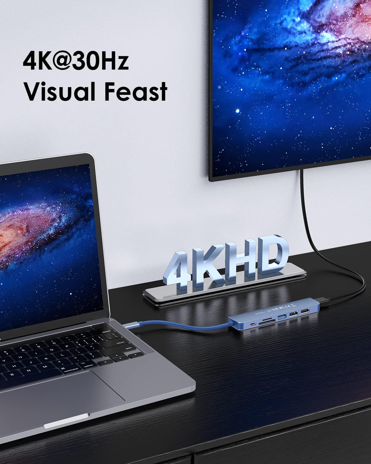 LENTION USB C Hub with 100W Charging, 4K HDMI, Dual Card Reader, USB 3.0 & 2.0 Compatible 2023-2016 MacBook Pro, New Mac Air/Surface, Chromebook, More, Stable Driver Adapter (CB-CE18,Blue) Blue - Image 2