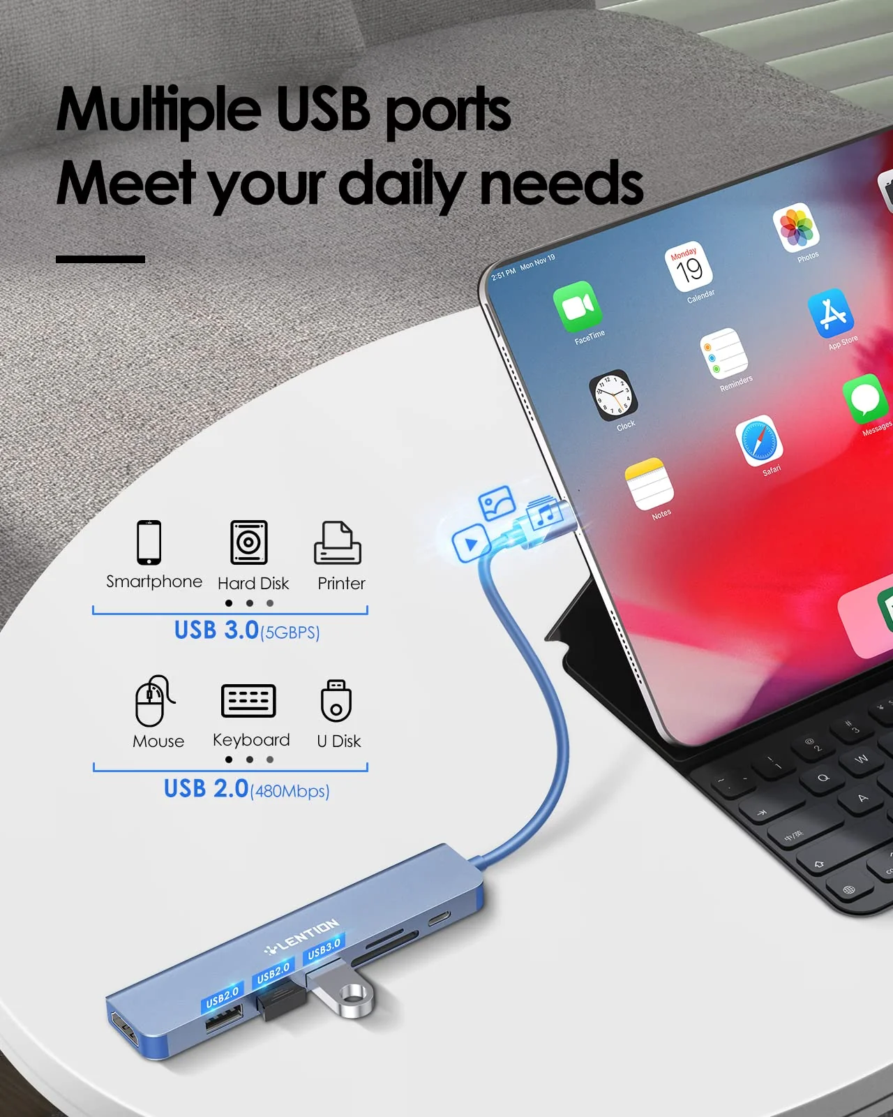 LENTION USB C Hub with 100W Charging, 4K HDMI, Dual Card Reader, USB 3.0 & 2.0 Compatible 2023-2016 MacBook Pro, New Mac Air/Surface, Chromebook, More, Stable Driver Adapter (CB-CE18,Blue) Blue - Image 4