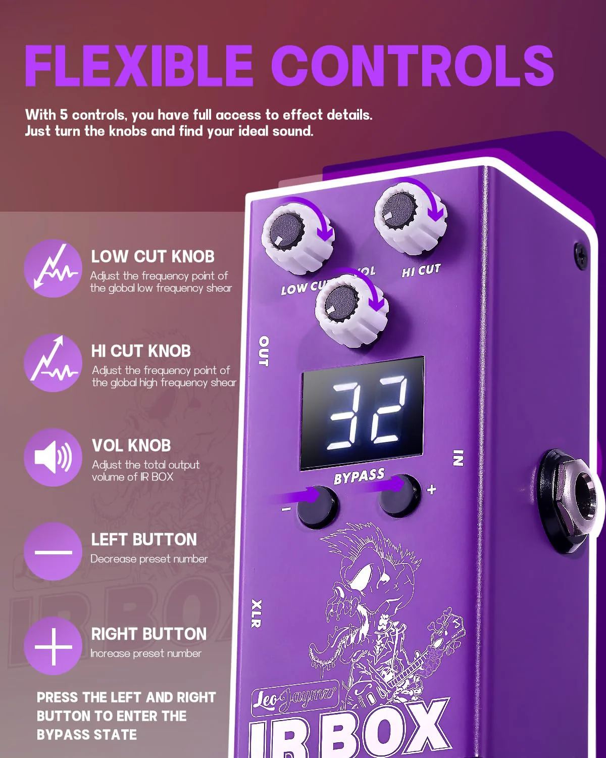 Leo Jaymz Guitar/Bass Effects Pedal Amplifier Simulation with 32 Presets and Advanced EQ, IR Cab Simulator - Image 3