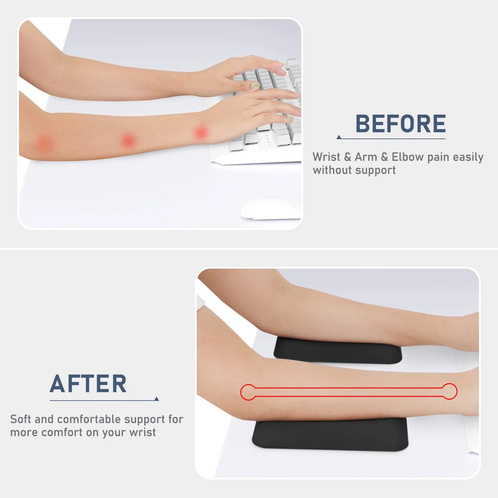 Leolee Elbow Rest Pads for Desk, Black Ergonomic Arm Rest Pads with Memory Foam & Non-Slip Base, Armrest Cushion Support Pad Relieve Elbow and Wrist Pain for Computer, Office, 2 Packs elbow pads - Image 4