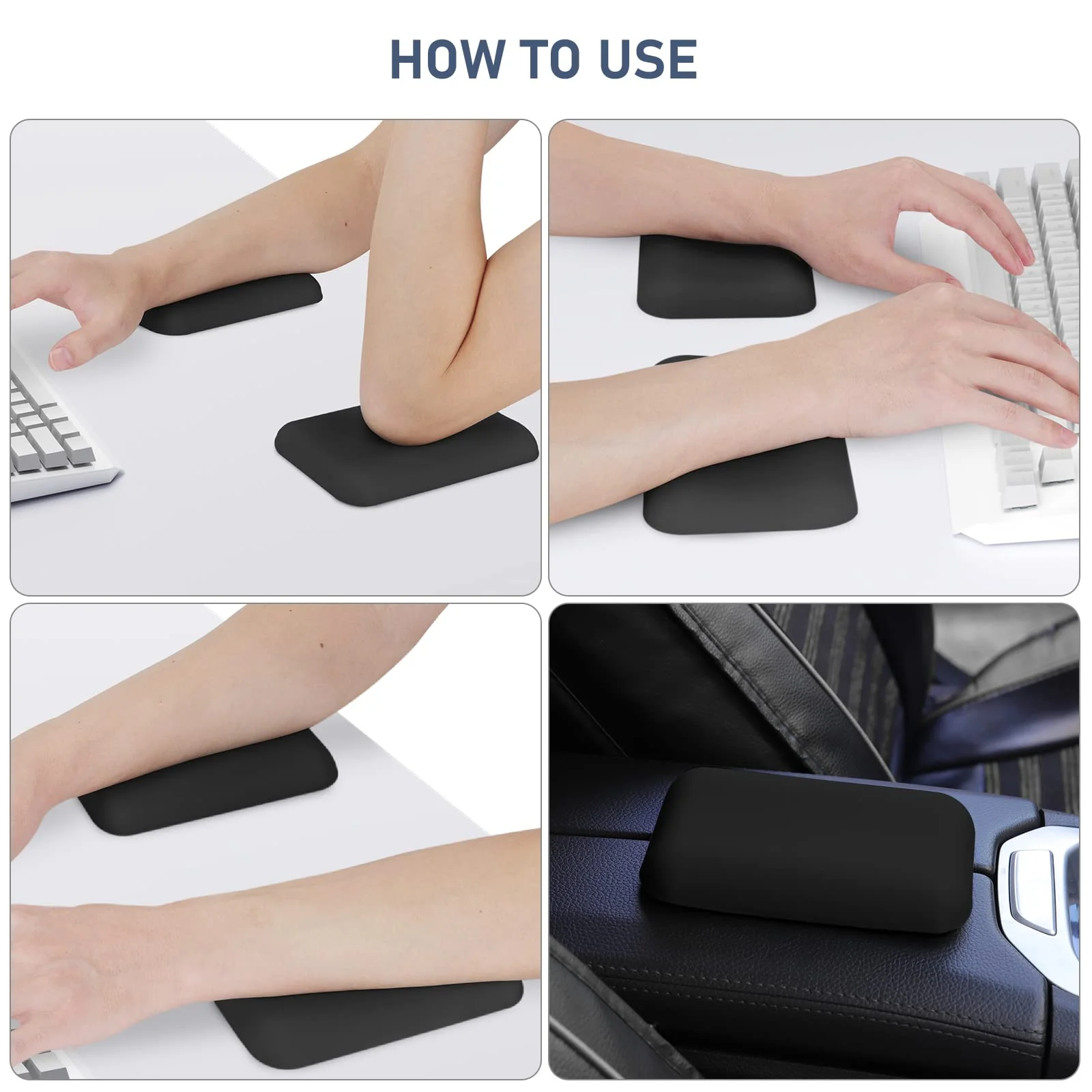 Leolee Elbow Rest Pads for Desk, Black Ergonomic Arm Rest Pads with Memory Foam & Non-Slip Base, Armrest Cushion Support Pad Relieve Elbow and Wrist Pain for Computer, Office, 2 Packs elbow pads - Image 6