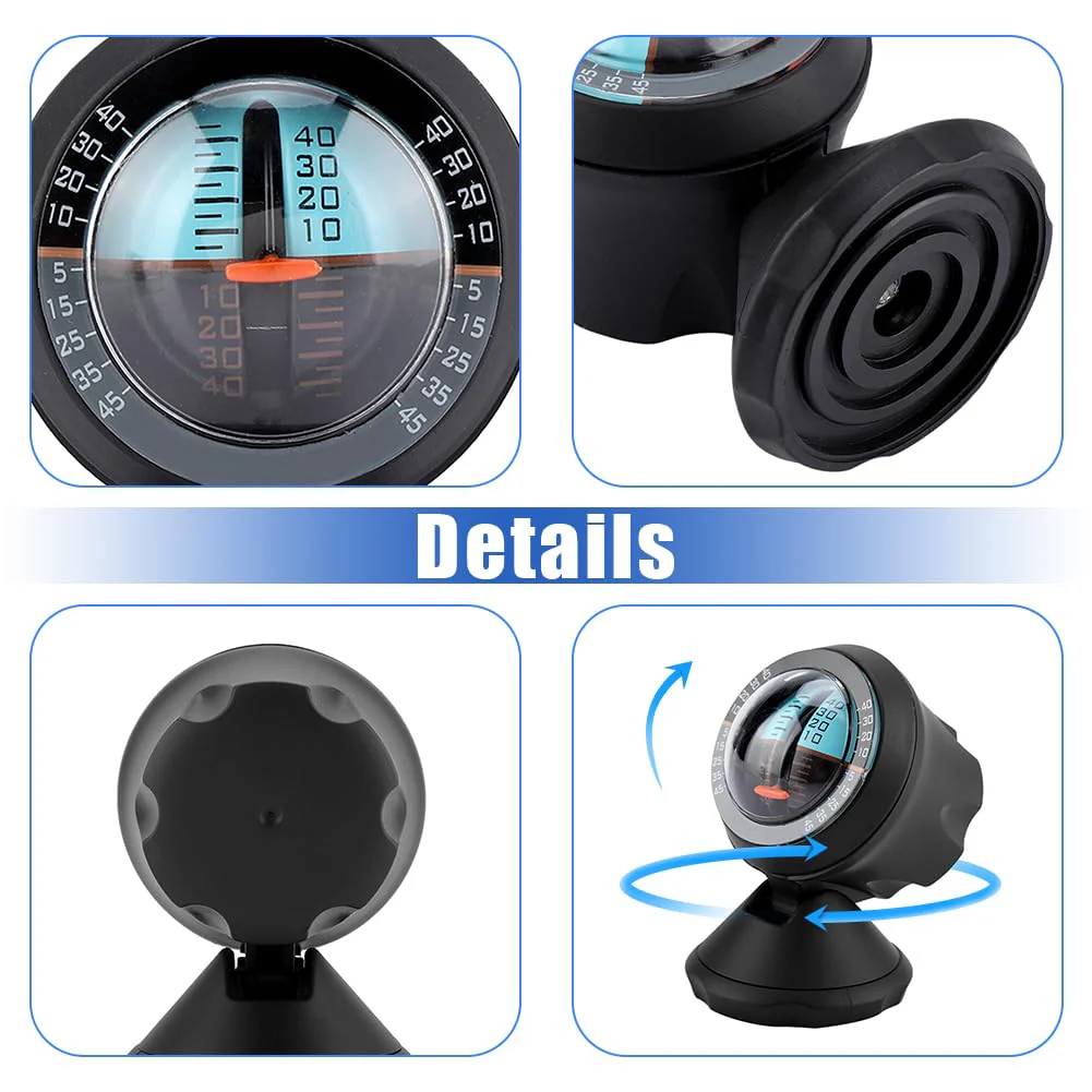 Leopacat Car Inclinometer Level, 360 Degree Rotating Compass Automotive Slope Indicator Meter Levels Tilt Gauge Balancer High Sensitivity Measure Road Safety Outdoor Instrument with Adhesive - Image 8