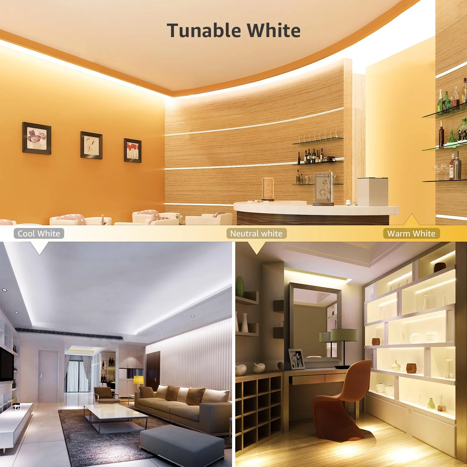 Lepro LED Tunable White Strip Light, Warm to Cool White,32.8ft Dimmable Bright LED Tape Lights, 600 LEDs 2835, Strong 3M Adhesive, Not Cuttable, Suitable for Christmas Decorations, Home, Bedroom 32.8 ft - Image 4
