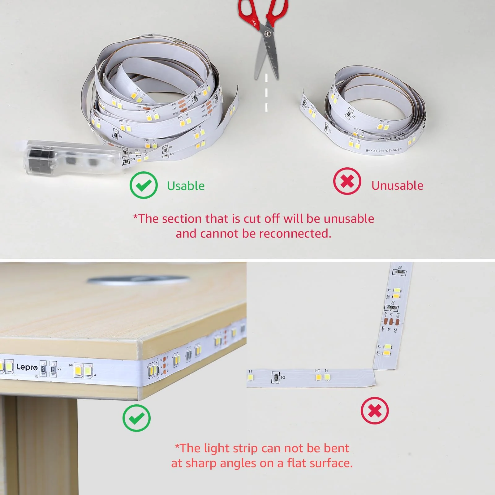 Lepro LED Tunable White Strip Light, Warm to Cool White,32.8ft Dimmable Bright LED Tape Lights, 600 LEDs 2835, Strong 3M Adhesive, Not Cuttable, Suitable for Christmas Decorations, Home, Bedroom 32.8 ft - Image 6