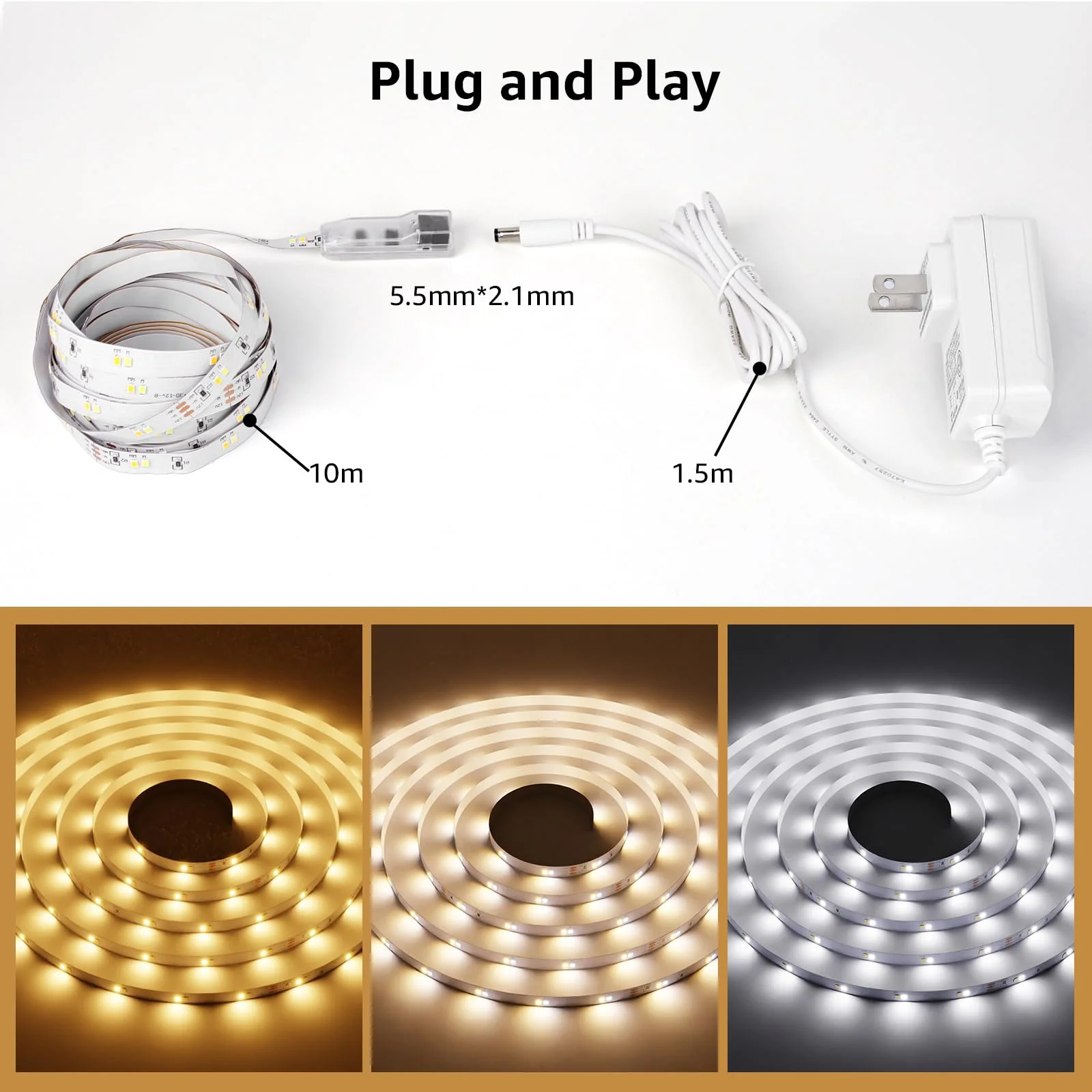 Lepro LED Tunable White Strip Light, Warm to Cool White,32.8ft Dimmable Bright LED Tape Lights, 600 LEDs 2835, Strong 3M Adhesive, Not Cuttable, Suitable for Christmas Decorations, Home, Bedroom 32.8 ft - Image 7