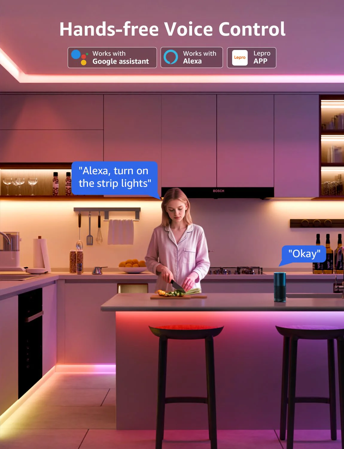 Lepro S2 AI Smart LED Strip Lights - 16.4ft RGBCW Light Strips with 2700K-5700K Tunable Warm White, Color Segment DIY, Personalized Al Lighting Designer, APP Control(No Remote), 2.4G Wi-Fi & Bluetooth - Image 5