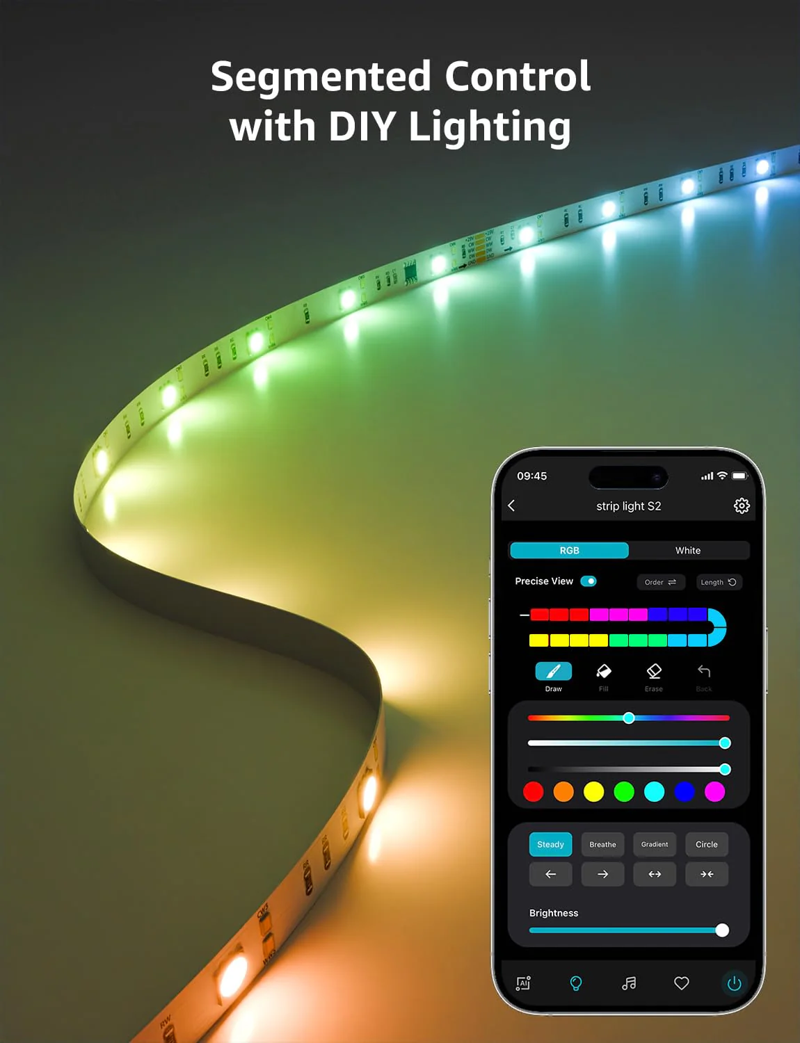 Lepro S2 AI Smart LED Strip Lights - 16.4ft RGBCW Light Strips with 2700K-5700K Tunable Warm White, Color Segment DIY, Personalized Al Lighting Designer, APP Control(No Remote), 2.4G Wi-Fi & Bluetooth - Image 8