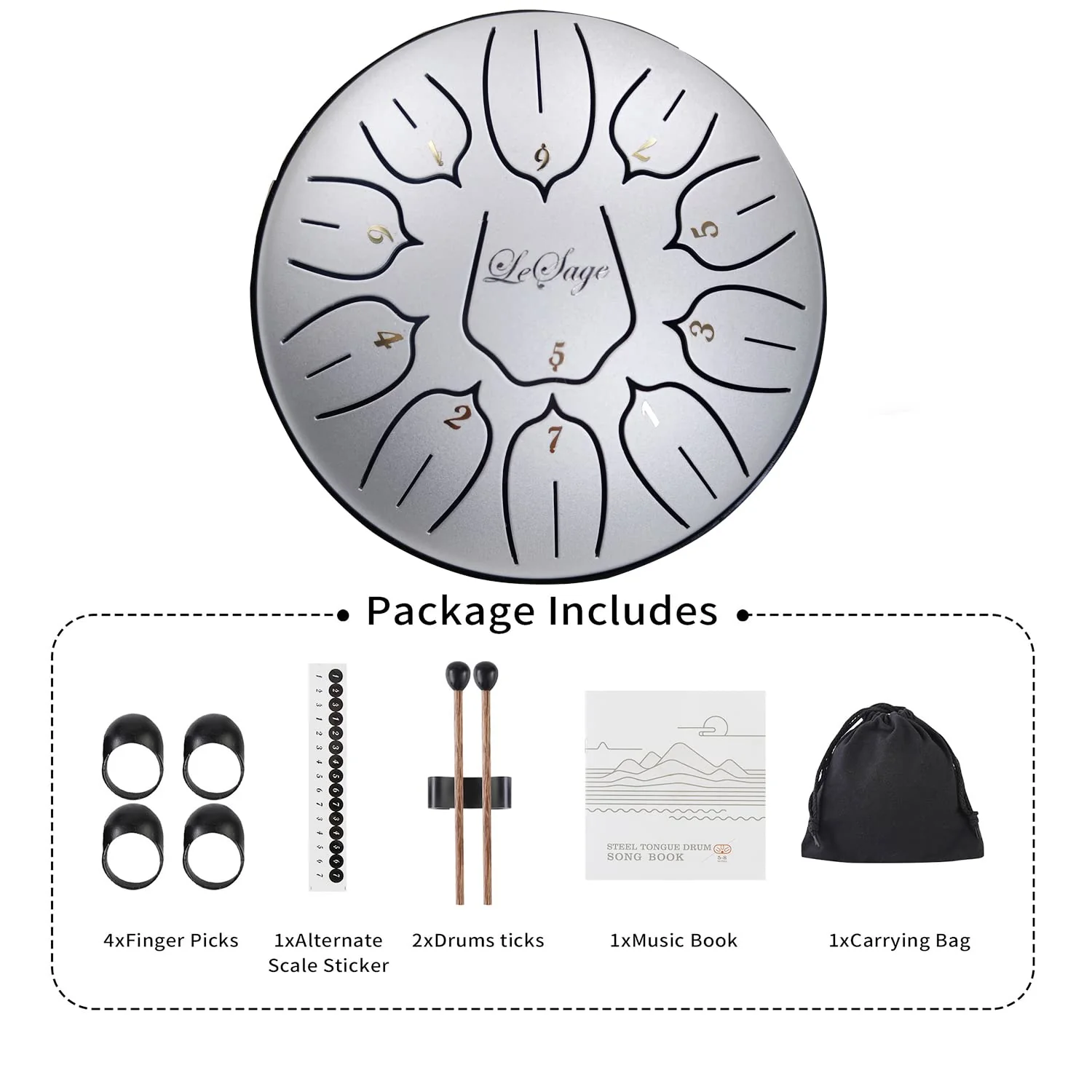 LeSage Steel Tongue Drum 6 inch 11 note Rain Therapy Metal Yoga Zen Meditation Yoga Gifts 6 in 11 note silver - Image 3
