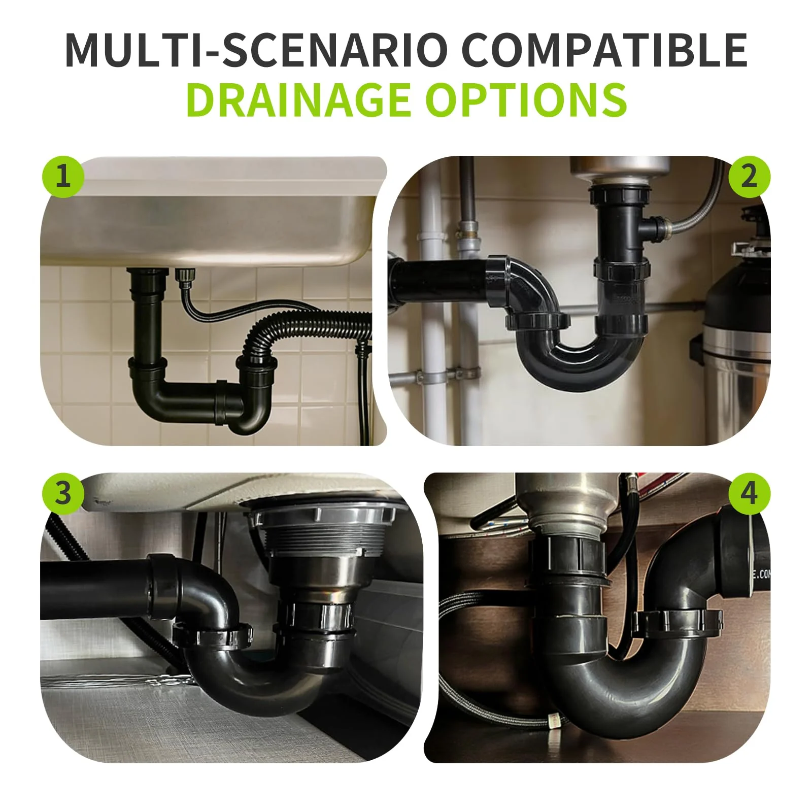 LESSO P Trap with Threaded Adapter Ring,1-1/2" Leak & Odor Proof Drain Kits for Bathroom/Kitchen/RV Sink Drain, ABS P Trap 1-1/2 Inch P-Trap-A - Image 4