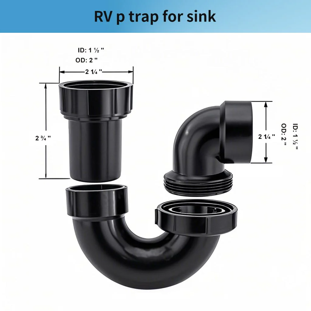 LESSO P Trap with Threaded Adapter Ring,1-1/2" Leak & Odor Proof Drain Kits for Bathroom/Kitchen/RV Sink Drain, ABS P Trap 1-1/2 Inch P-Trap-A - Image 6