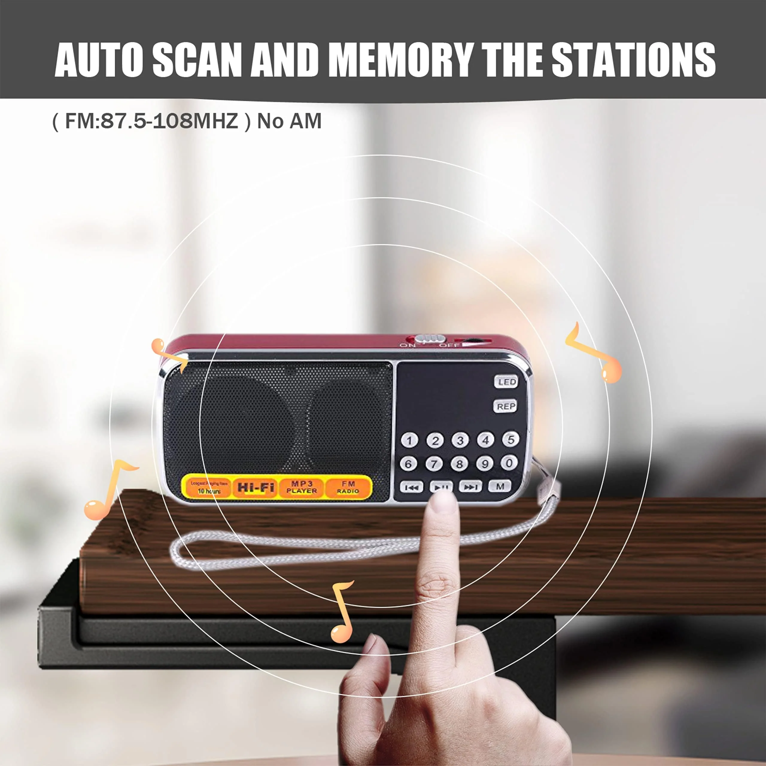 Leting Portable AM/FM Radio and MP3 Speaker, Mini Rechargeable Radio with 0-9 Number Keys for Direct Song & FM Tuning, TF Card/USB Support, Built-in Flashlight, Clear Reception (Red) RED - Image 5