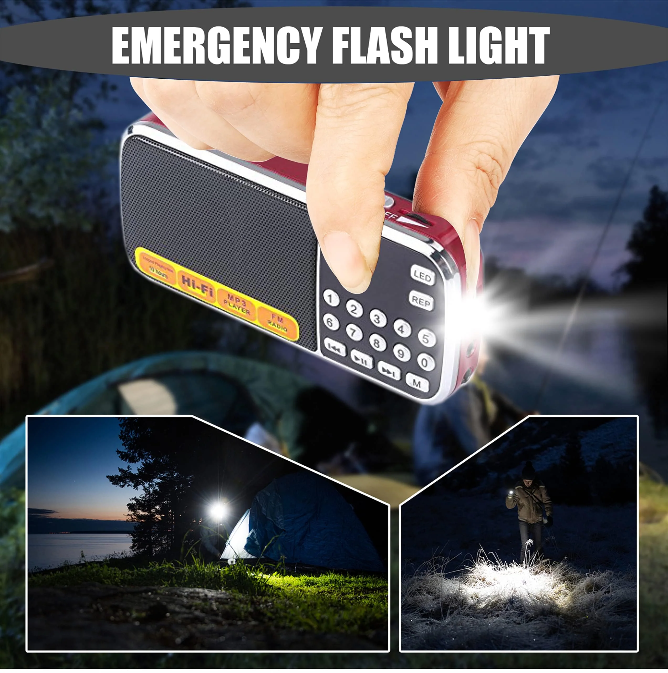 Leting Portable AM/FM Radio and MP3 Speaker, Mini Rechargeable Radio with 0-9 Number Keys for Direct Song & FM Tuning, TF Card/USB Support, Built-in Flashlight, Clear Reception (Red) RED - Image 6