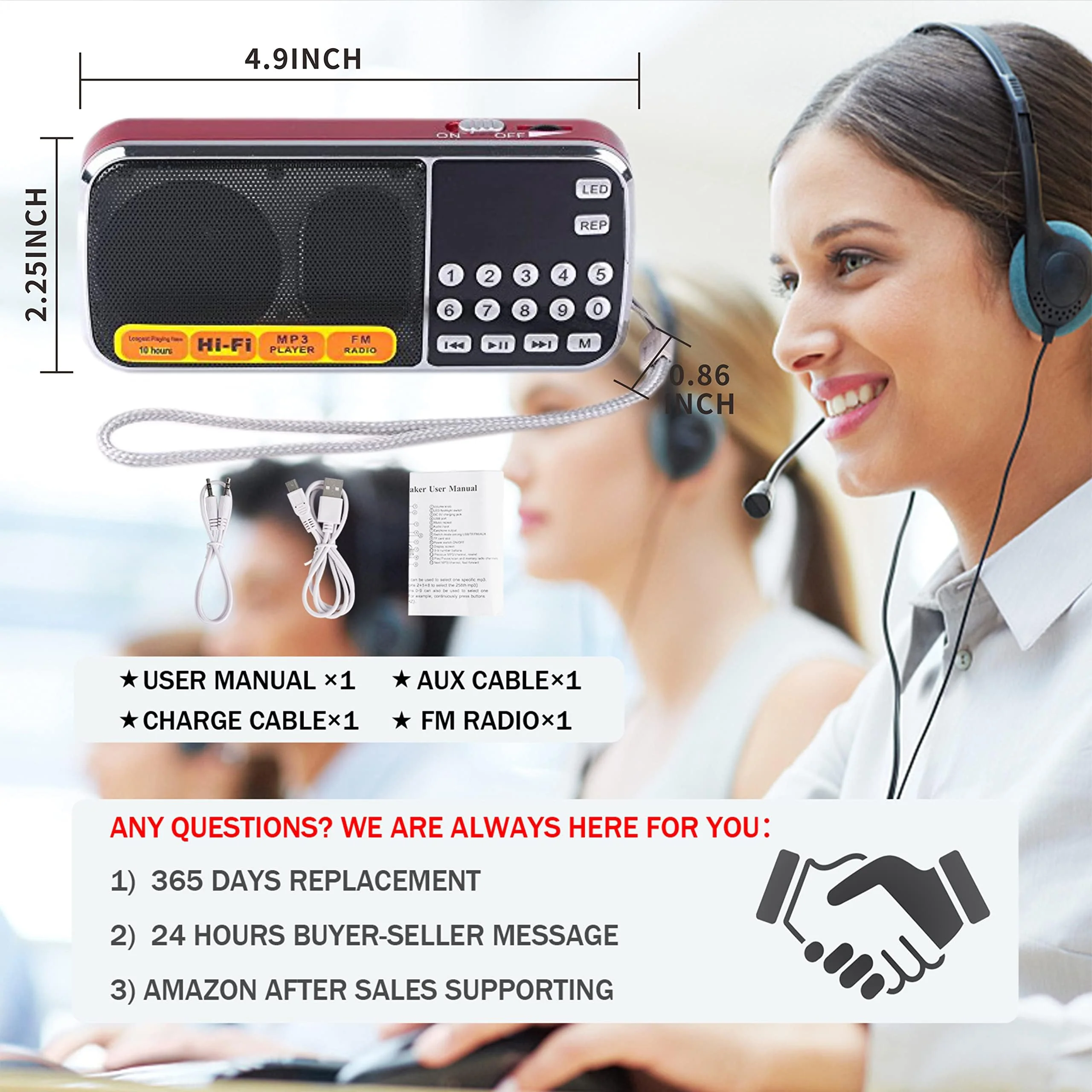 Leting Portable AM/FM Radio and MP3 Speaker, Mini Rechargeable Radio with 0-9 Number Keys for Direct Song & FM Tuning, TF Card/USB Support, Built-in Flashlight, Clear Reception (Red) RED - Image 8