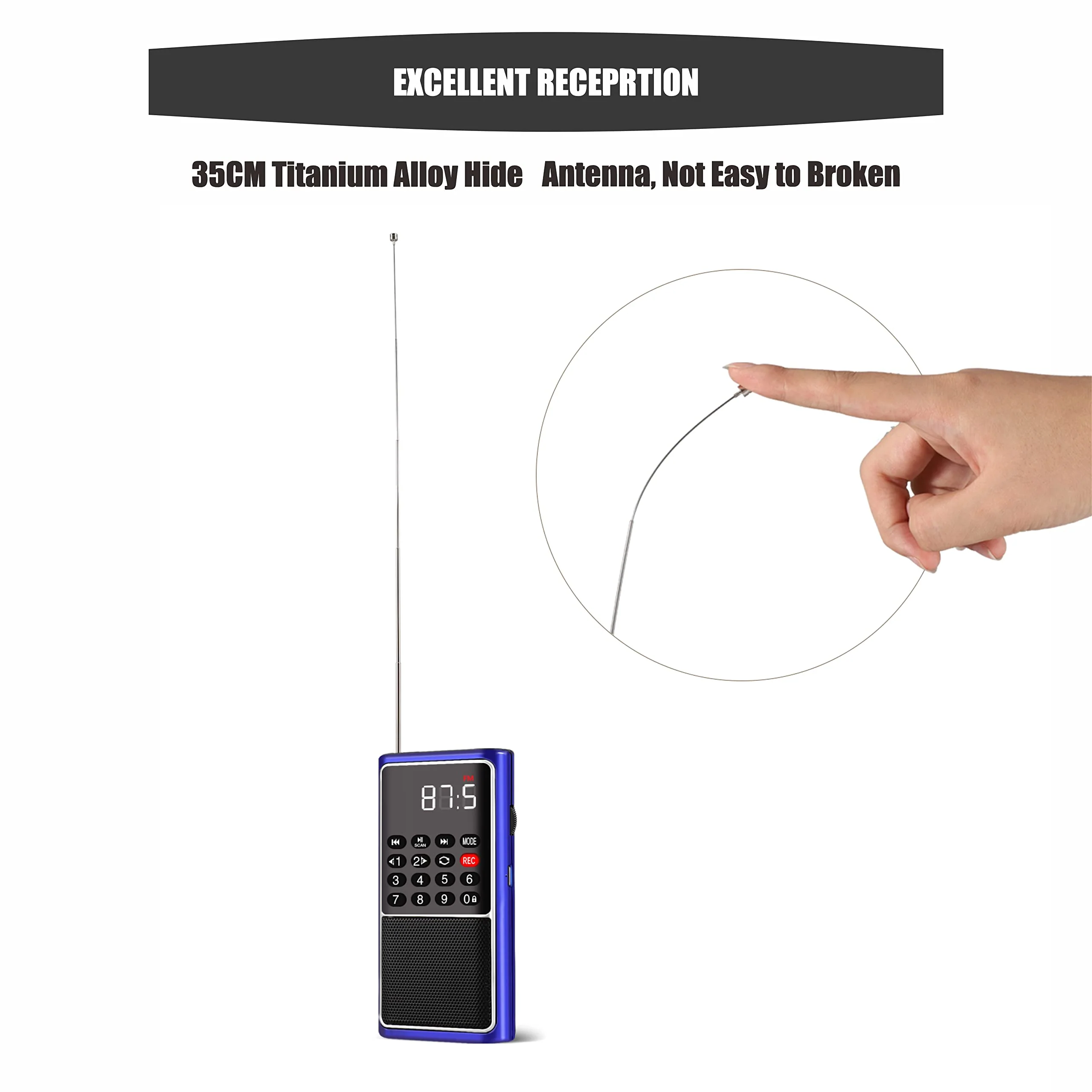 Leting Portable Radio with Mp3 Speaker, Radios Porable FM, Radio Support Tf Card/USB/Music Recording, Emergency Radio Rechargeable Battery Powered,FM Radio with Best Reception (Blue) BLUE - Image 4