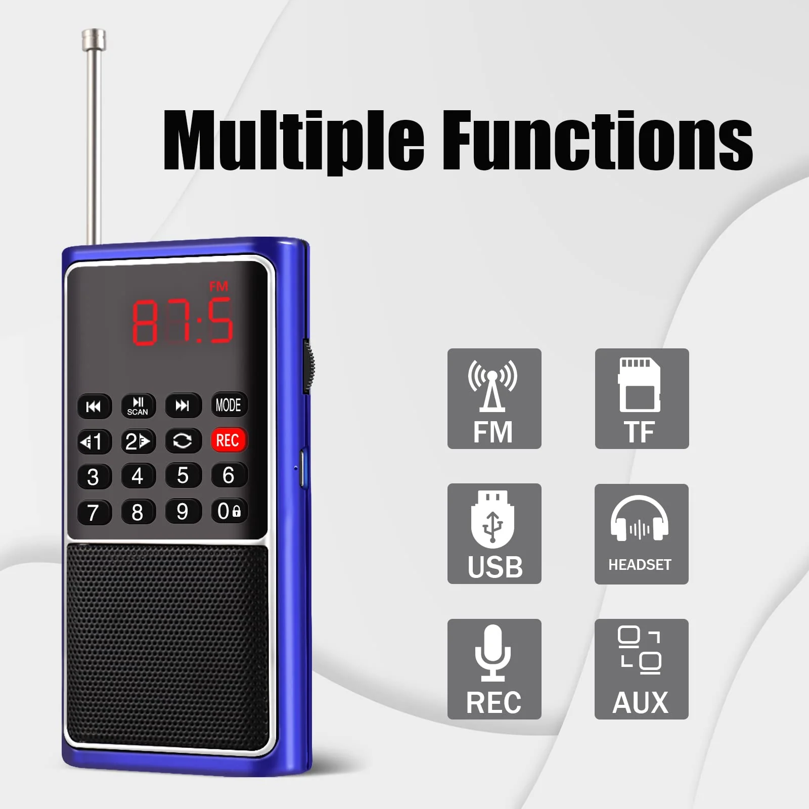 Leting Portable Radio with Mp3 Speaker, Radios Porable FM, Radio Support Tf Card/USB/Music Recording, Emergency Radio Rechargeable Battery Powered,FM Radio with Best Reception (Blue) BLUE - Image 5