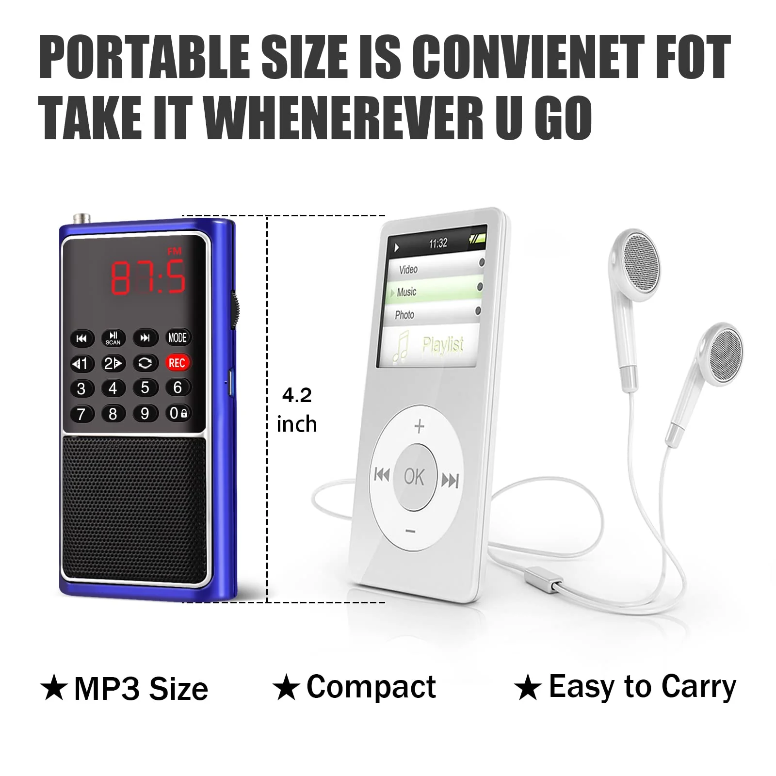 Leting Portable Radio with Mp3 Speaker, Radios Porable FM, Radio Support Tf Card/USB/Music Recording, Emergency Radio Rechargeable Battery Powered,FM Radio with Best Reception (Blue) BLUE - Image 8