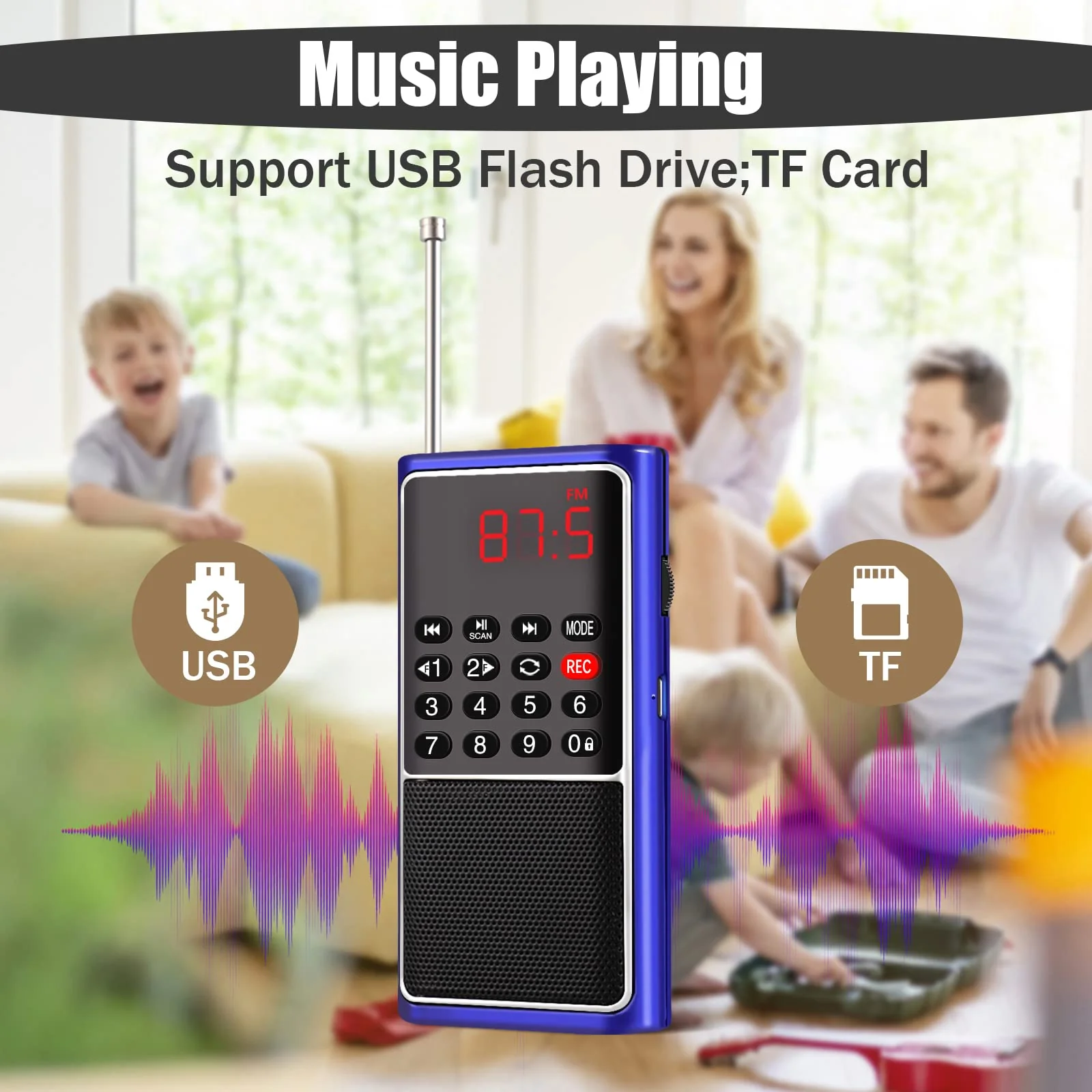 Leting Portable Radio with Mp3 Speaker, Radios Porable FM, Radio Support Tf Card/USB/Music Recording, Emergency Radio Rechargeable Battery Powered,FM Radio with Best Reception (Blue) BLUE - Image 9
