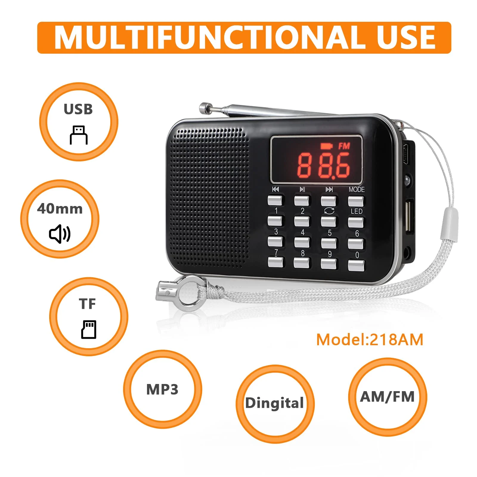Leting Radios Portable AM/FM MP3 Speaker, Supports Micro SD/USB, Records Music, Rechargeable Battery, Mini Radio with Best Reception (Black) BLACK - Image 4