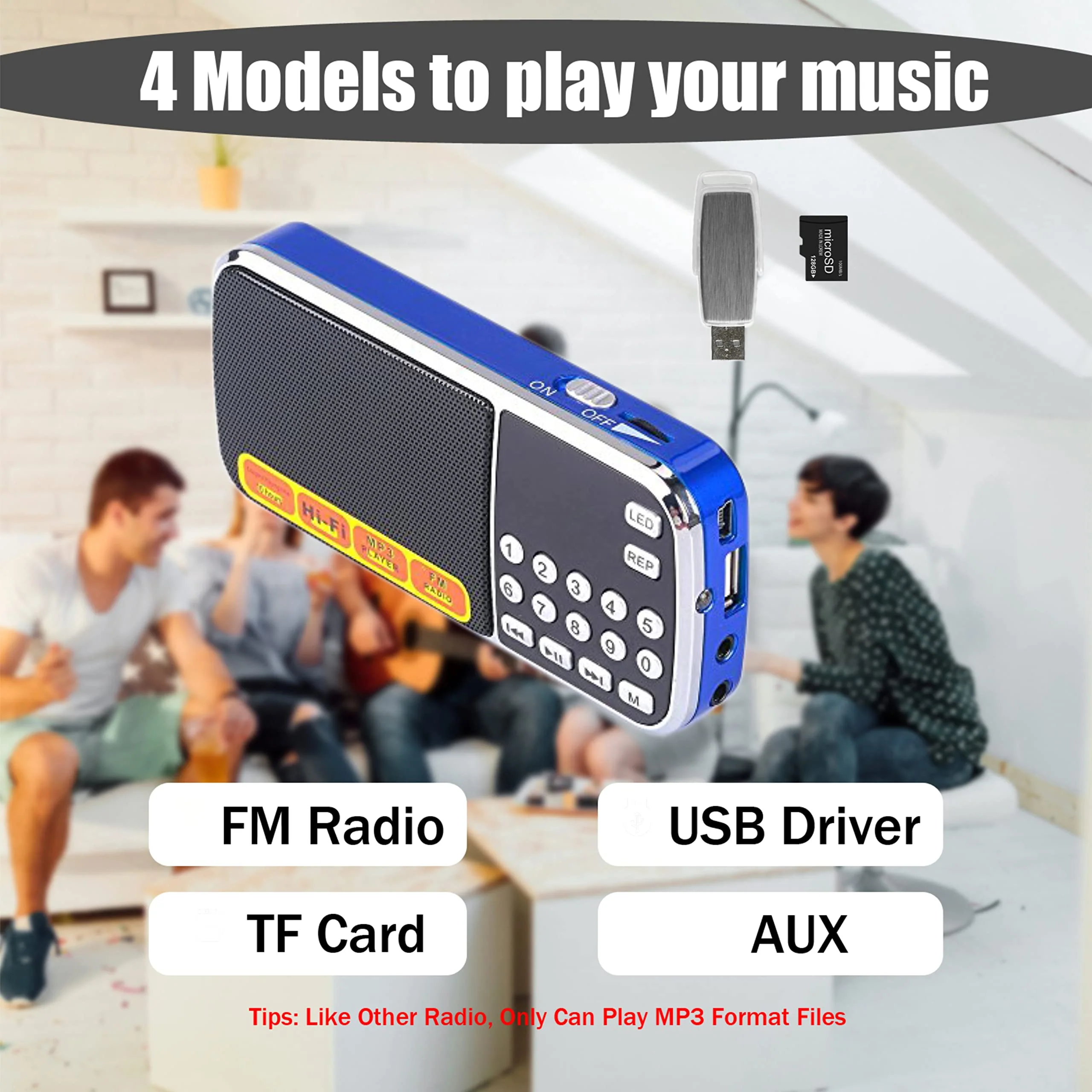 Leting Radios Portable AM with MP3 Speaker, Portable Radio Support TF Card/USB,Rechargeable Battery Powered FM Radio,Mini Radio with Best Reception (Blue) - Image 3