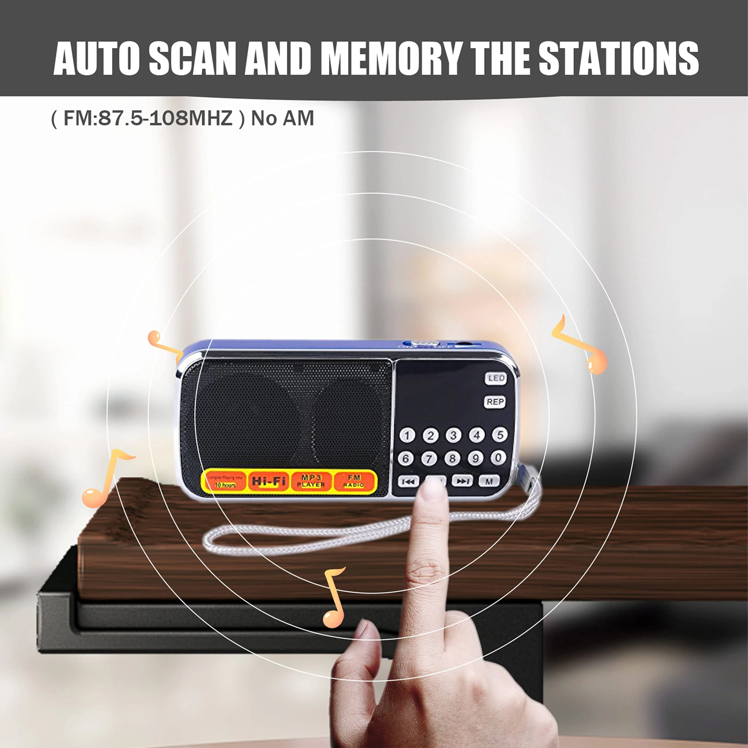 Leting Radios Portable AM with MP3 Speaker, Portable Radio Support TF Card/USB,Rechargeable Battery Powered FM Radio,Mini Radio with Best Reception (Blue) - Image 4