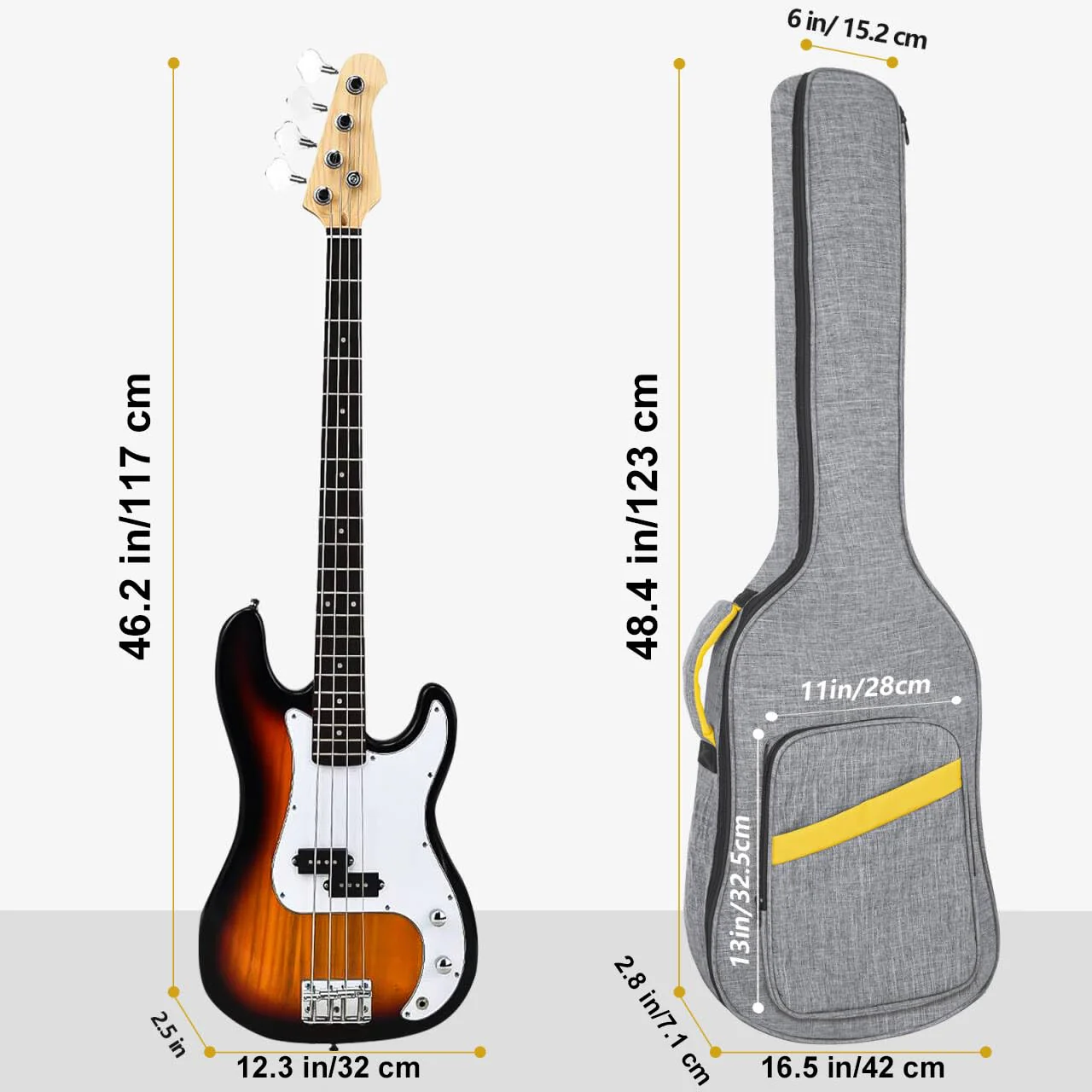 LETSROCK Bass Guitar Case, Bass Guitar Gig Bag 0.4 Inch waterproof Thick Padding Backpack Soft Bass Case Dual Adjustable Shoulder Strap Pocket & Neck Strap Gray Bass Bag - Image 2