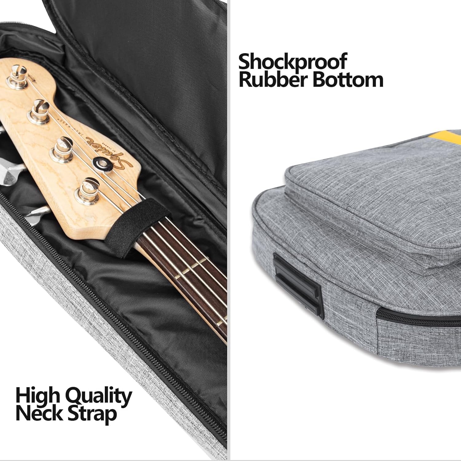 LETSROCK Bass Guitar Case, Bass Guitar Gig Bag 0.4 Inch waterproof Thick Padding Backpack Soft Bass Case Dual Adjustable Shoulder Strap Pocket & Neck Strap Gray Bass Bag - Image 4
