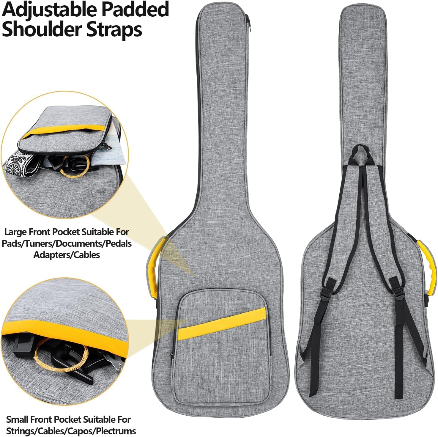 LETSROCK Bass Guitar Case, Bass Guitar Gig Bag 0.4 Inch waterproof Thick Padding Backpack Soft Bass Case Dual Adjustable Shoulder Strap Pocket & Neck Strap Gray Bass Bag - Image 5