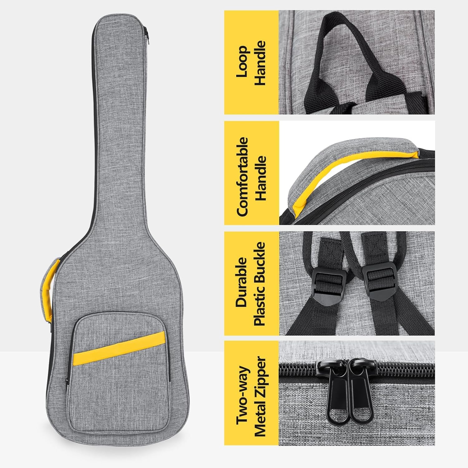 LETSROCK Bass Guitar Case, Bass Guitar Gig Bag 0.4 Inch waterproof Thick Padding Backpack Soft Bass Case Dual Adjustable Shoulder Strap Pocket & Neck Strap Gray Bass Bag - Image 6