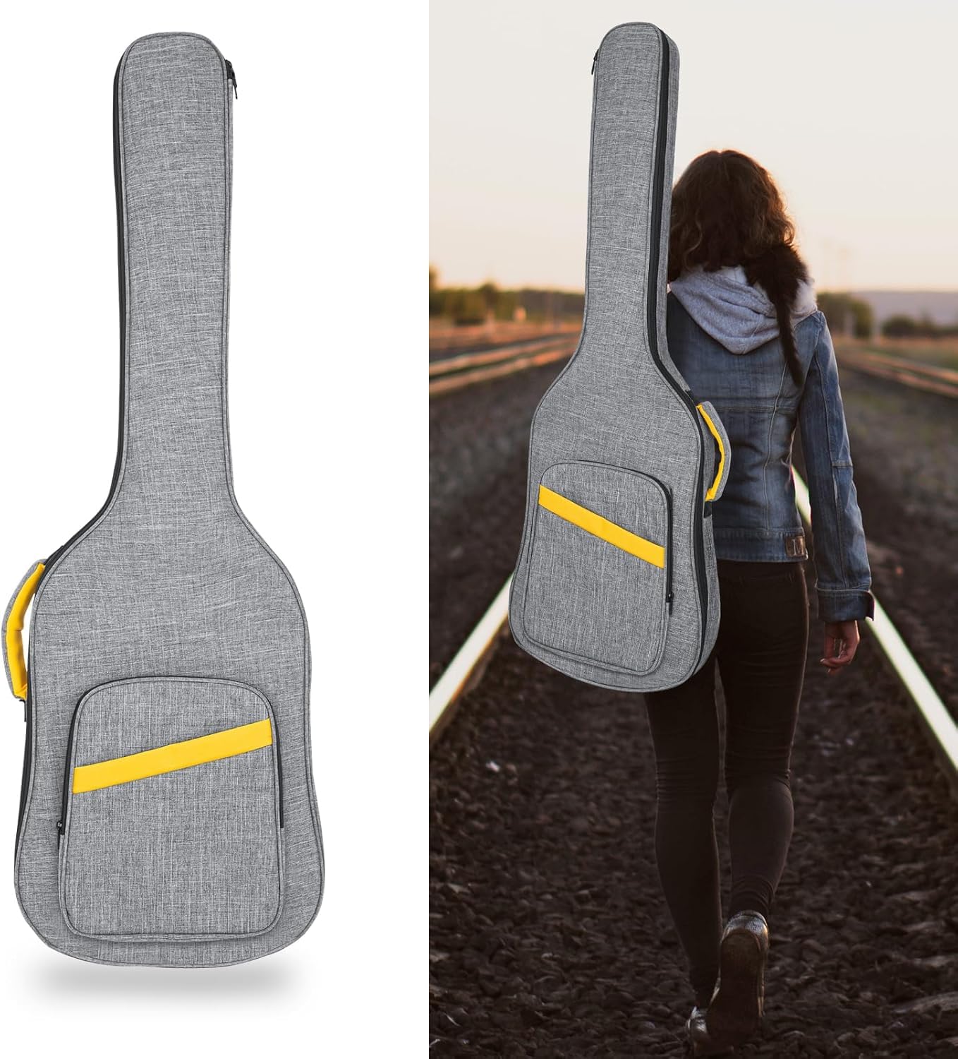LETSROCK Bass Guitar Case, Bass Guitar Gig Bag 0.4 Inch waterproof Thick Padding Backpack Soft Bass Case Dual Adjustable Shoulder Strap Pocket & Neck Strap Gray Bass Bag - Image 7