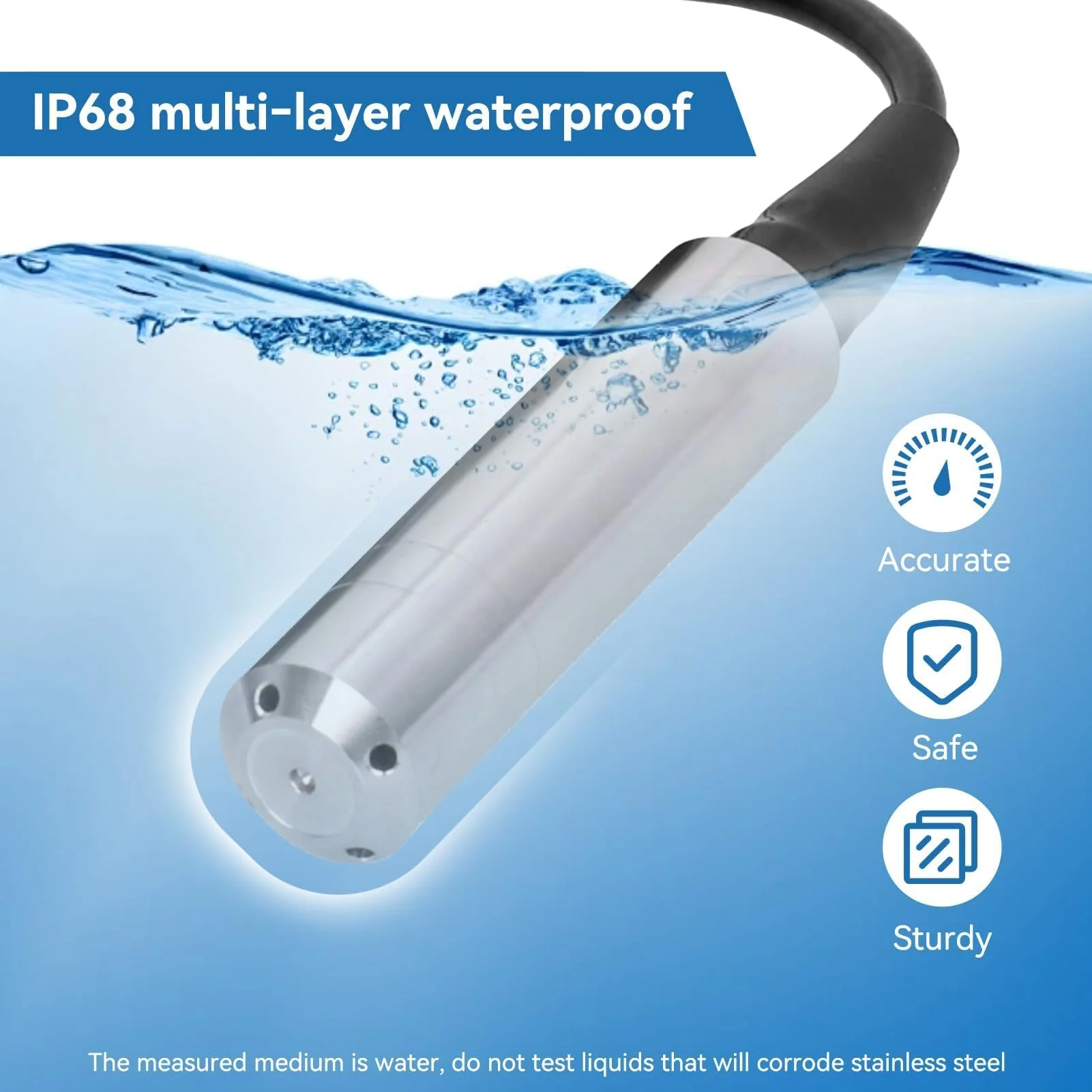 Level Indicator Cistern, Water Level Indicator Cistern, 0-10 m Water Level Sensor, Level Detector Made of Stainless Steel 304 Transmitter, Submersible Level Measurement for Fuel Water Indicator - Image 5