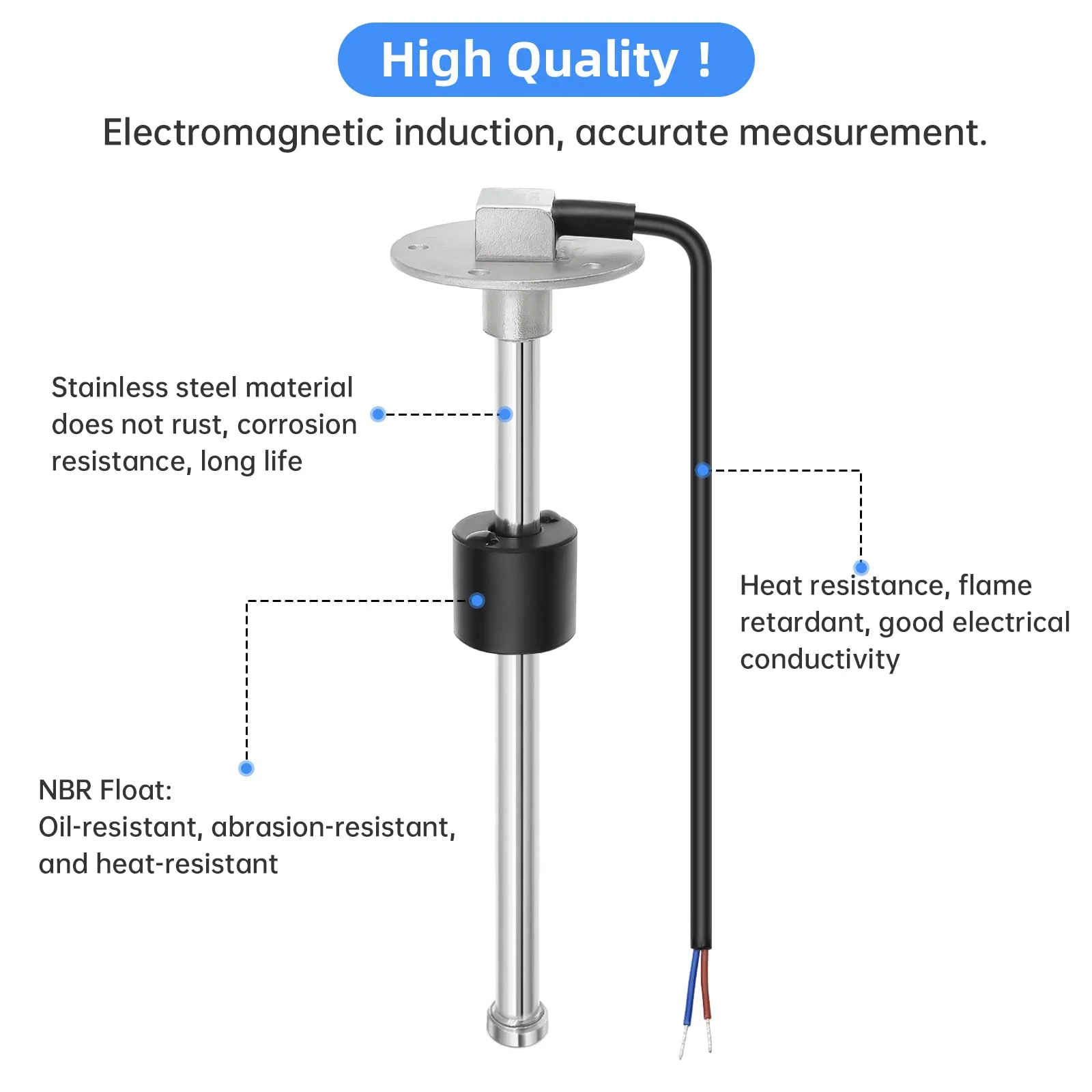 Level Sensor 175 mm, 0-190 Ohm Fuel Gas Sensor, Stainless Steel Fuel Sending Unit, Water Level Indicator Sensor for Boats, 5-Hole Fuel and Water Indicator 0-190 ohms 175mm - Image 4
