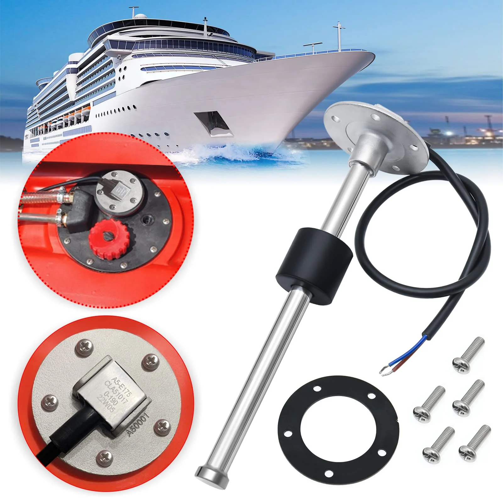 Level Sensor 175 mm, 0-190 Ohm Fuel Gas Sensor, Stainless Steel Fuel Sending Unit, Water Level Indicator Sensor for Boats, 5-Hole Fuel and Water Indicator 0-190 ohms 175mm - Image 9
