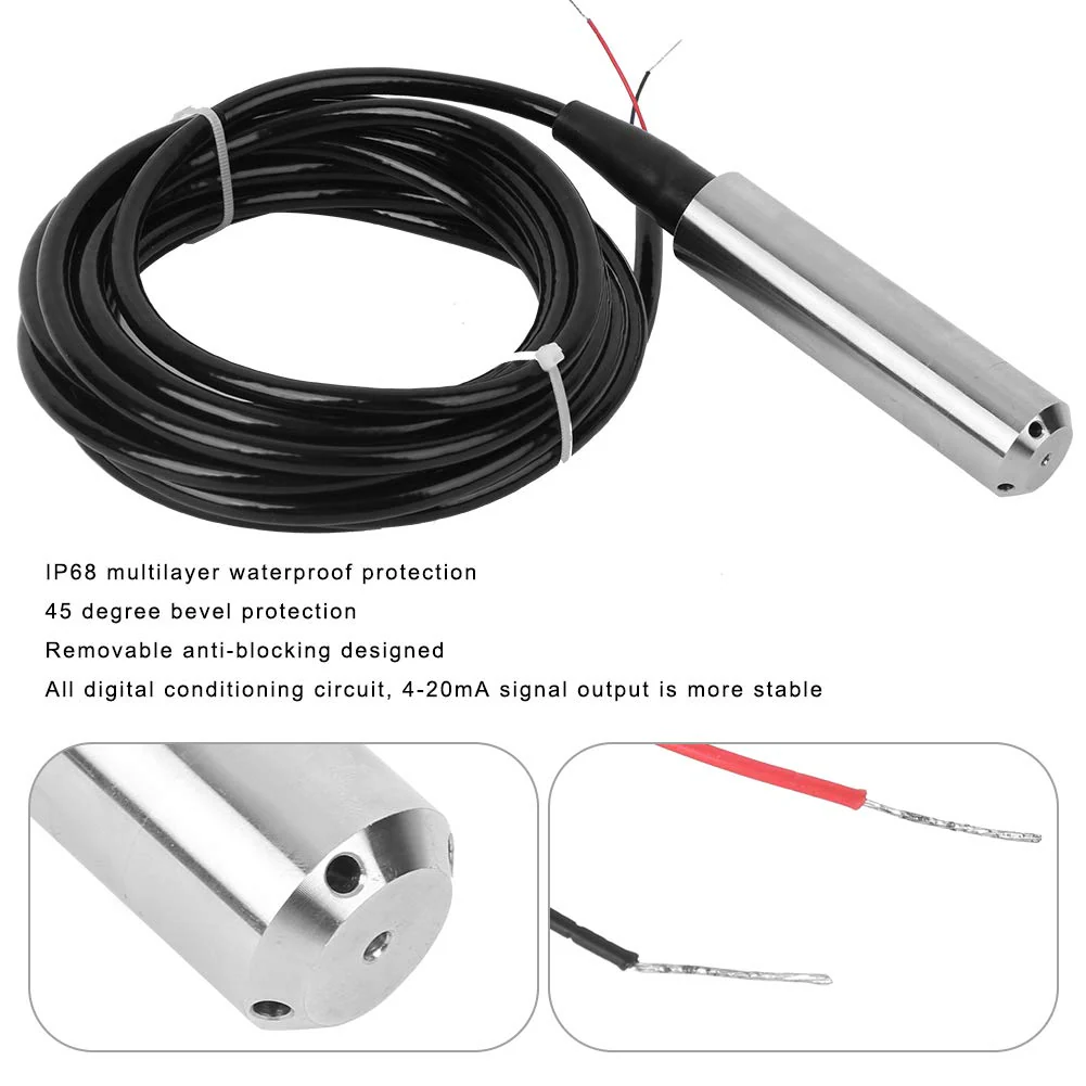 Level Sensor, DC 24 V 4-20 mA Level Sensor, Water Level Sensor, Stainless Steel, Liquid Level Sensor, Level Transmitter with Cable, Range Depth 0-1 m Reichweite 0-1 Meter - Image 3