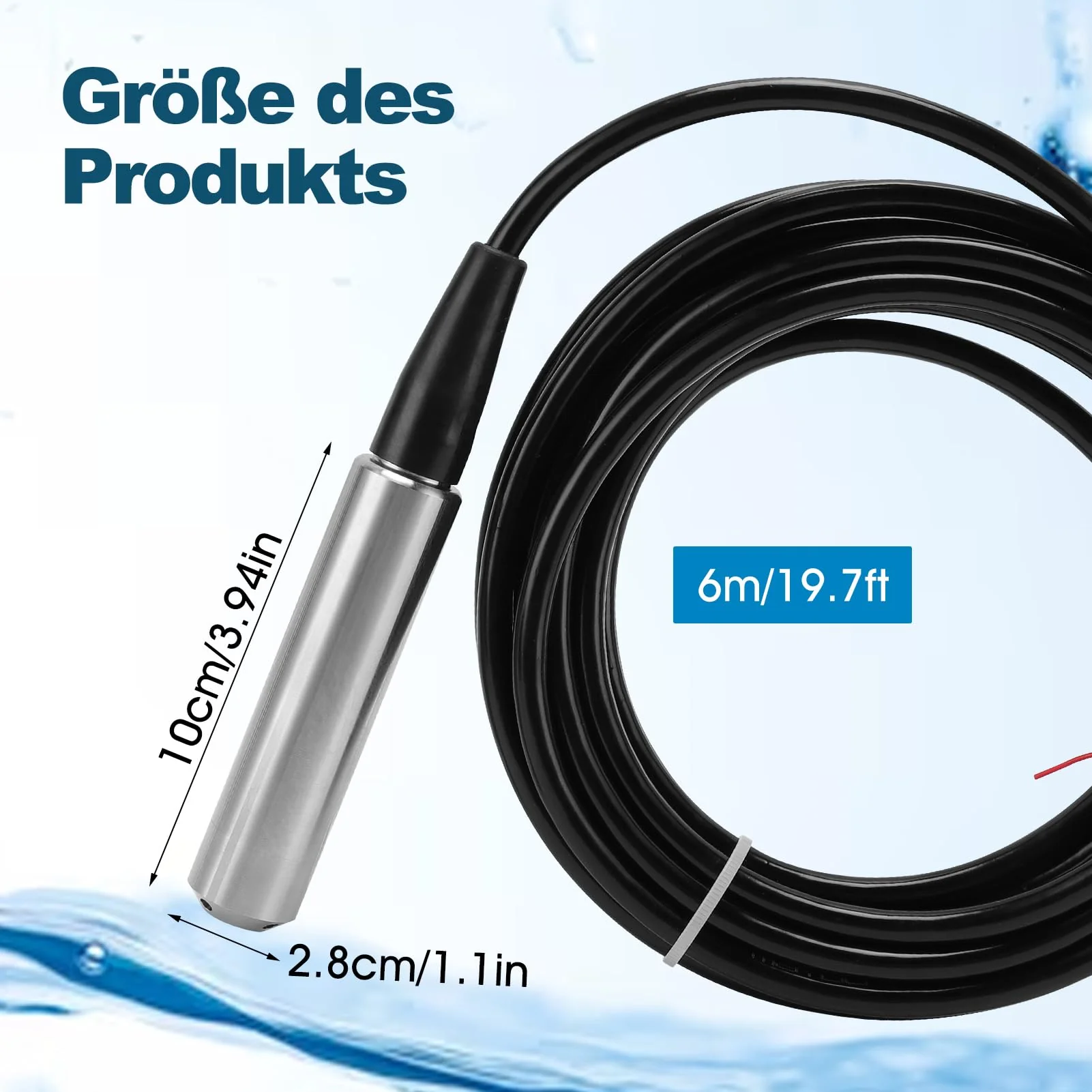 Level Sensor, Flexible 316 Stainless Steel Water Level Sensor with 4-20 mA Signal Output, 6 m Waterproof Cable with Measuring Range 0-5 m, DC 24 V Level Indicator for Water Level and Liquid - Image 6