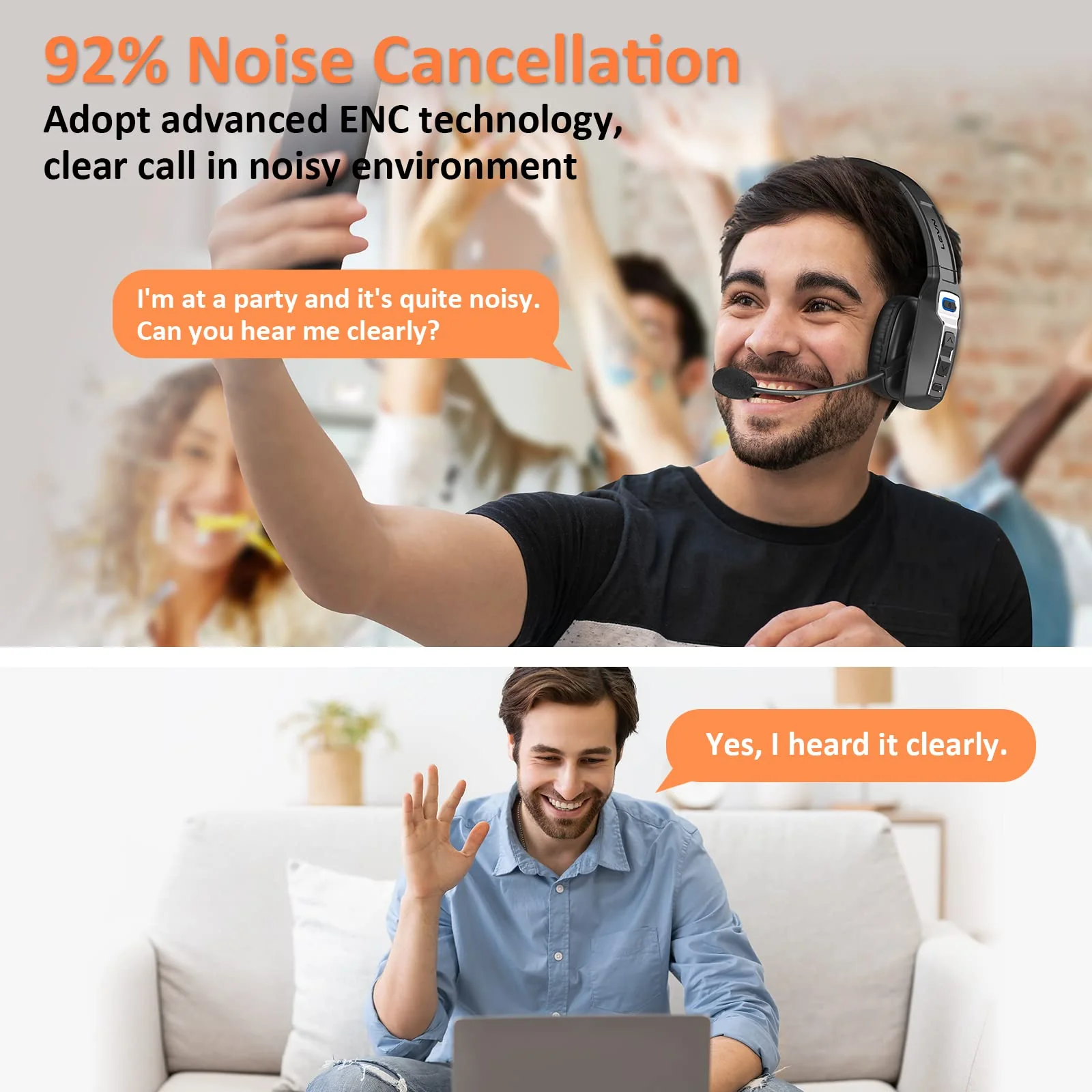 LEVN Bluetooth Headset with Microphone, Trucker Bluetooth Headset with AI Noise Cancelling & Mute Button, Wireless On-Ear Headphones 60 Hrs Working Time, for Trucker Home Office Remote Work Zoom Black - Image 2