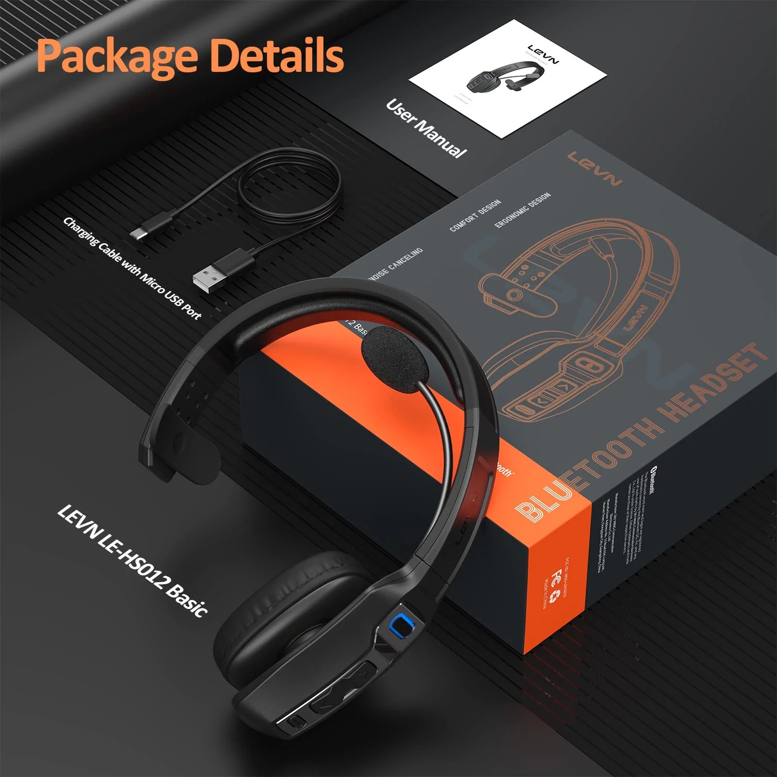 LEVN Bluetooth Headset with Microphone, Trucker Bluetooth Headset with AI Noise Cancelling & Mute Button, Wireless On-Ear Headphones 60 Hrs Working Time, for Trucker Home Office Remote Work Zoom Black - Image 7