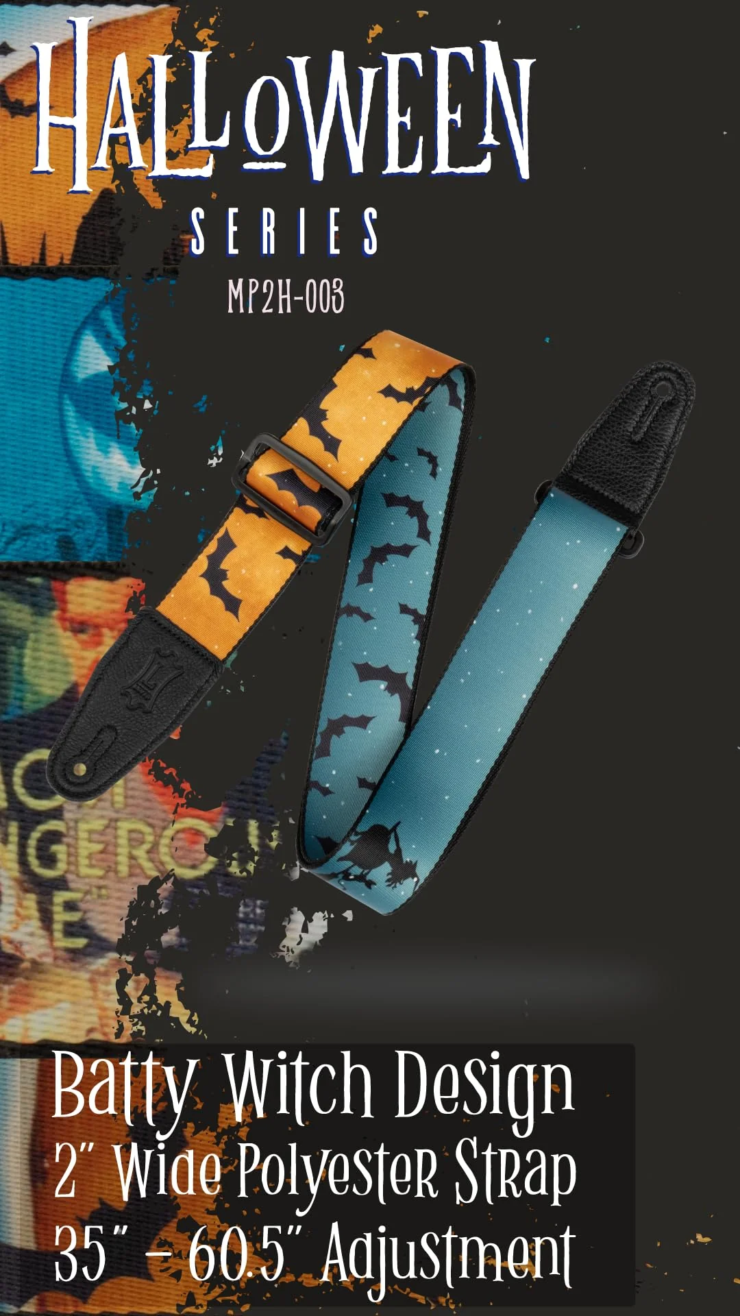 Levy's Leathers Halloween Guitar Strap 2" Wide Polyester with Tri-Glide Adjustment; Batty Witch (MP2H-003) - Image 6