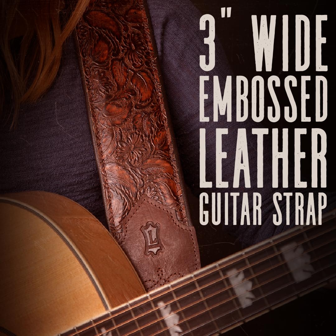 Levy's Leathers Sundance Series 3" Wide Embossed Leather Guitar Strap – Premium Geranium Whiskey Western Pattern, Wide & Comfortable Support (M4WP-006) Geramium Whiskey - Image 2