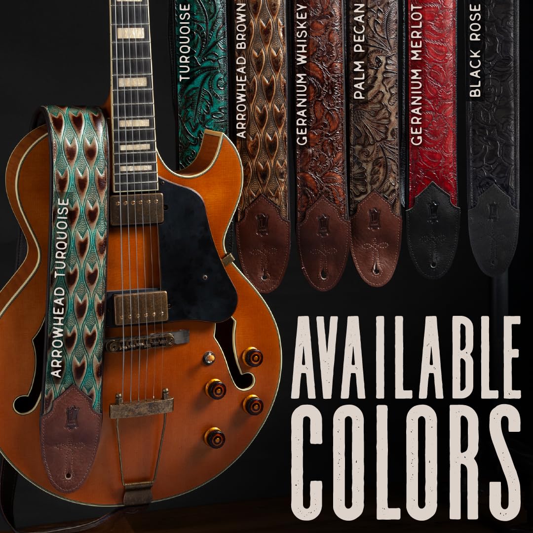 Levy's Leathers Sundance Series 3" Wide Embossed Leather Guitar Strap – Premium Geranium Whiskey Western Pattern, Wide & Comfortable Support (M4WP-006) Geramium Whiskey - Image 6