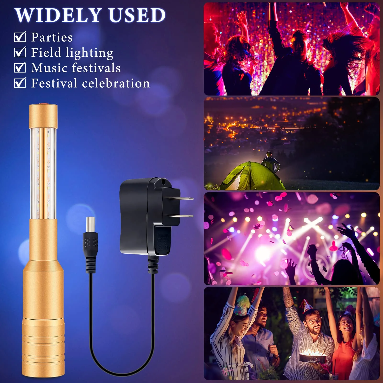 Lewtemi 4 Pieces Bottle Girl Lights Strobe Baton Bottle Service Lights Rechargeable Champagne Topper Handheld Sparklers for Bar Club VIP Nightclubs Party Event(Gold) Gold - Image 4