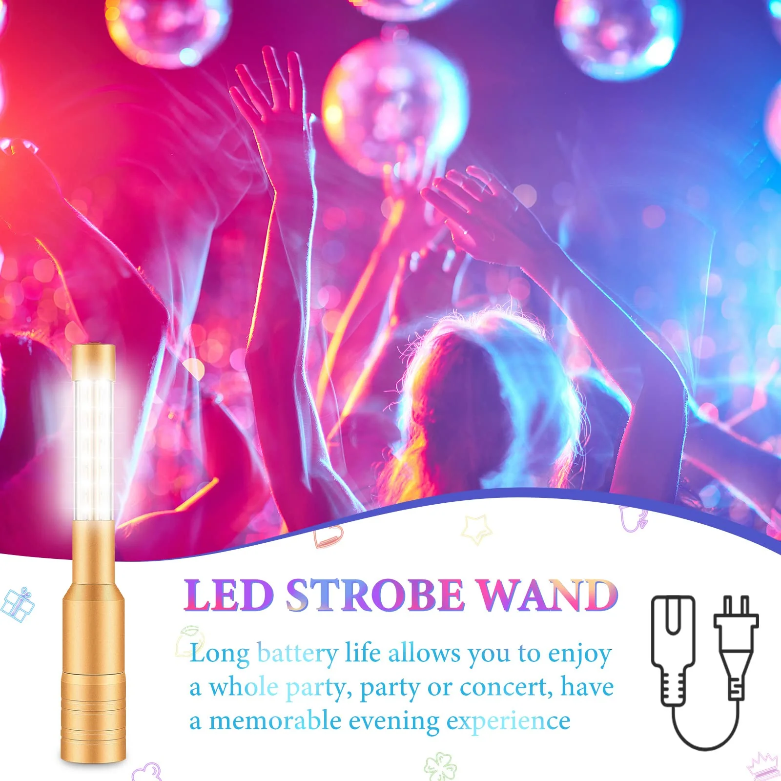 Lewtemi 4 Pieces Bottle Girl Lights Strobe Baton Bottle Service Lights Rechargeable Champagne Topper Handheld Sparklers for Bar Club VIP Nightclubs Party Event(Gold) Gold - Image 5
